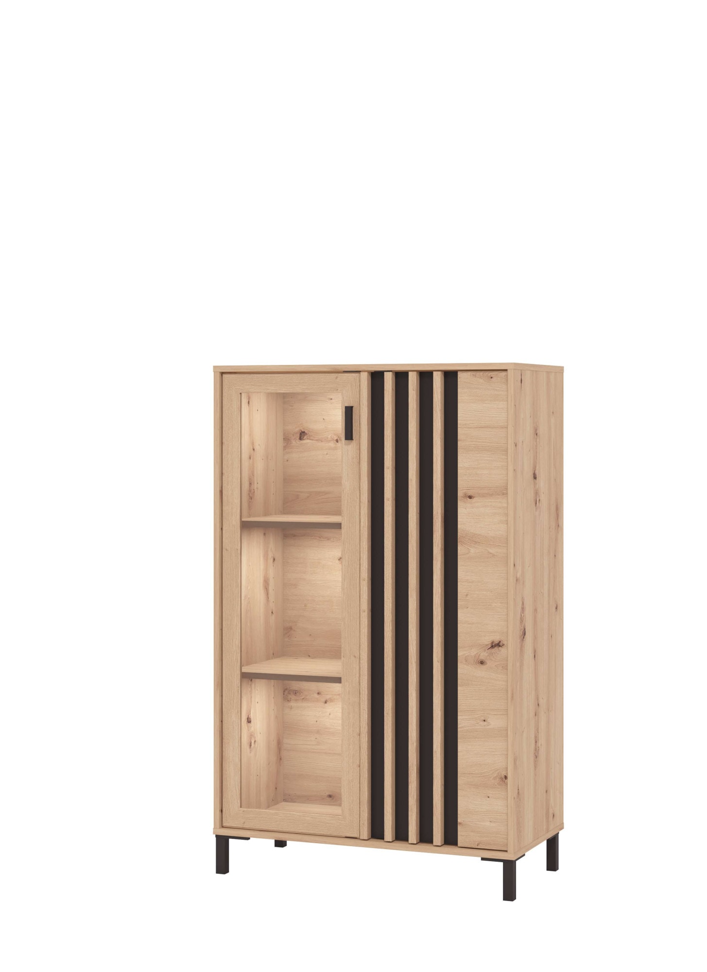 Home affaire Buffet haut »LAVAL, Hochkommode, Vitrine, Glasvitrine, Kombi-Highboard« Highboard moderne en décor Artisan avec façade en verre & effet lamelles