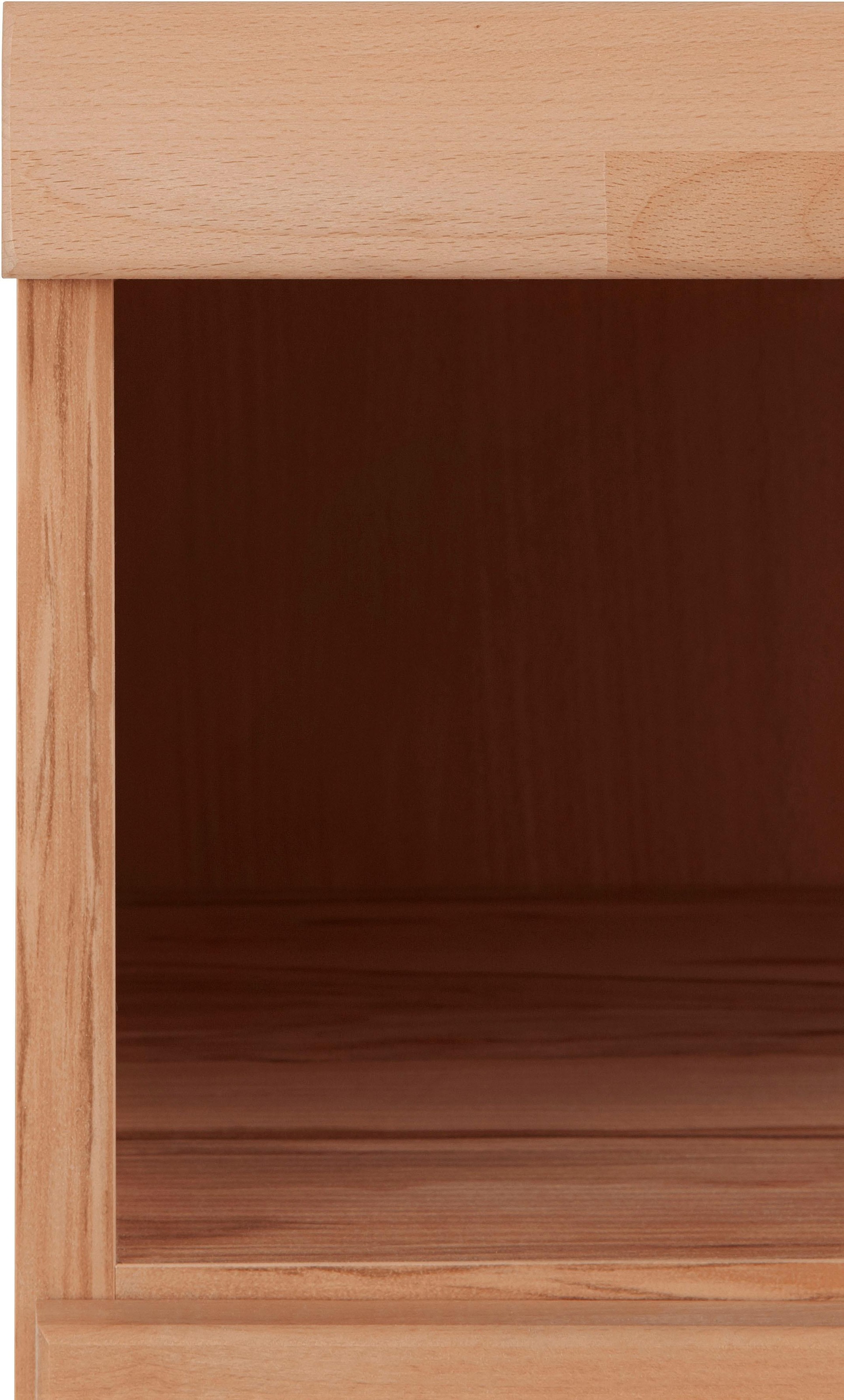 GOODproduct Kommode »Ribe 85cm breit,35 cm tief, Fronten Massivholz,2 Türen mit Glaseinsatz« Holz massiv, Holzwerkstoff,3 breite Fächer