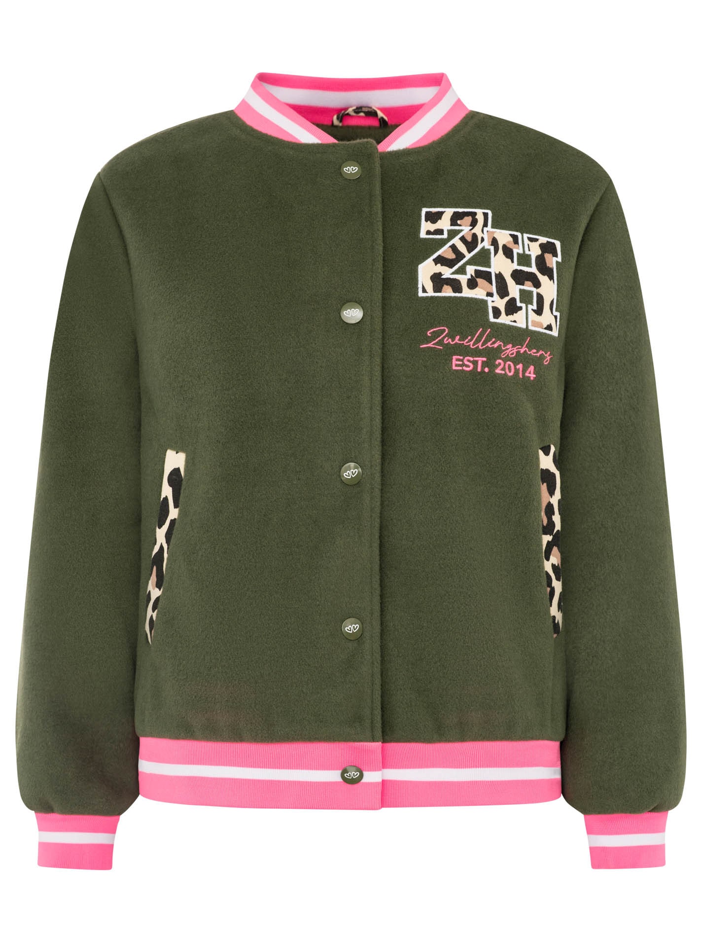 Zwillingsherz Veste bomber »„College Leo“« côtes rayées, détails léopard et doublure, patte à boutons-pression