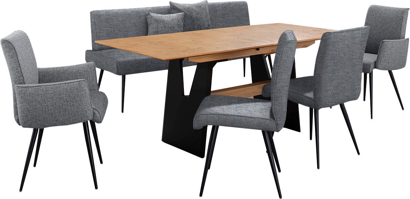 K+W Komfort & Wohnen Ensemble de salle à manger »Giacomo I« 6 cuis tlg. 2 chaises et 2 fauteuils avec accoudoirs, largeur banc rembourré 200cm ou 177cm