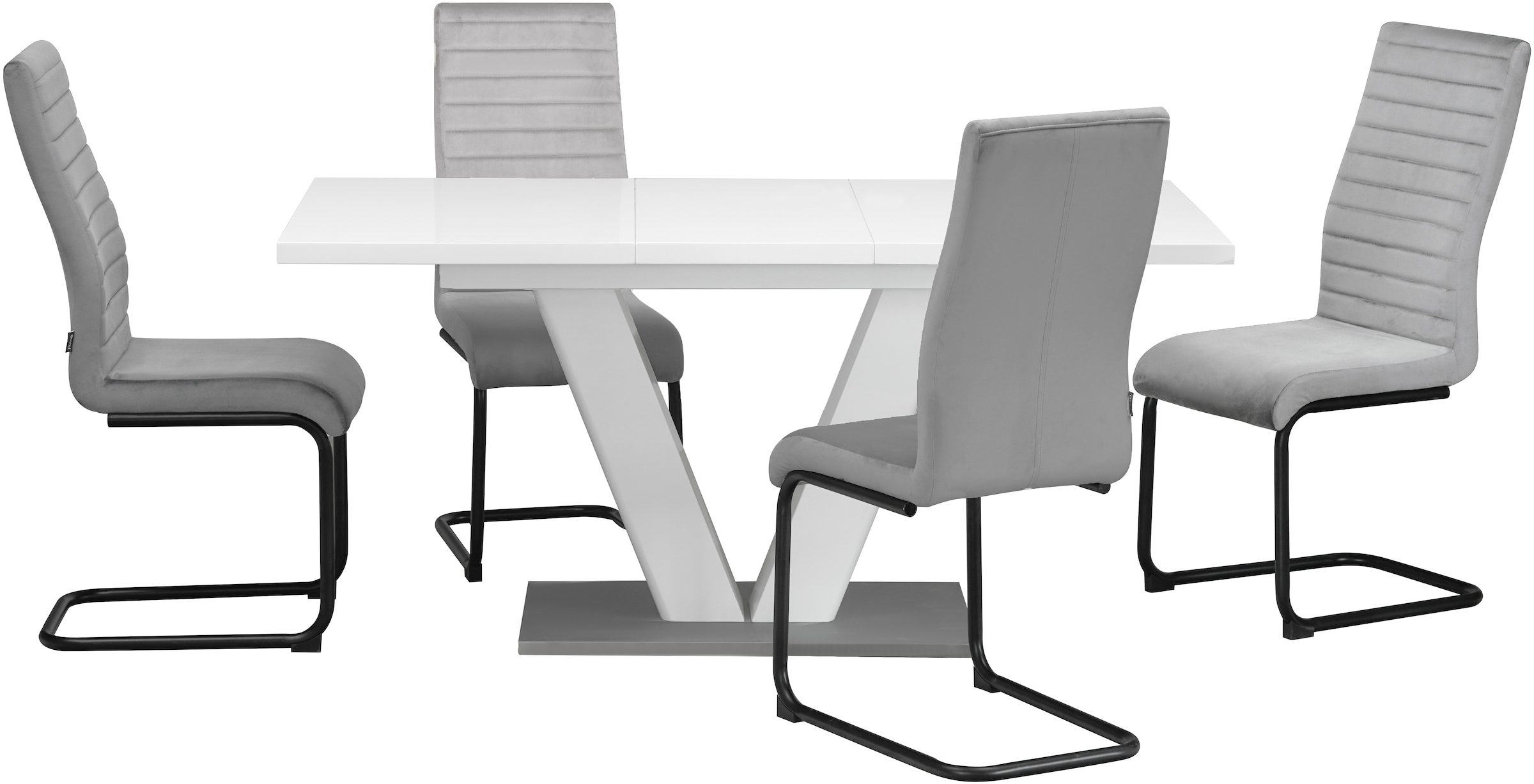 GOODproduct Essgruppe »Elbach, TOPSELLER!, OTTOs Choice« Set, 5 Stk. tlg. ausziehbar 120-160 cm, Hochglanz, Tischgruppe Freischwinger