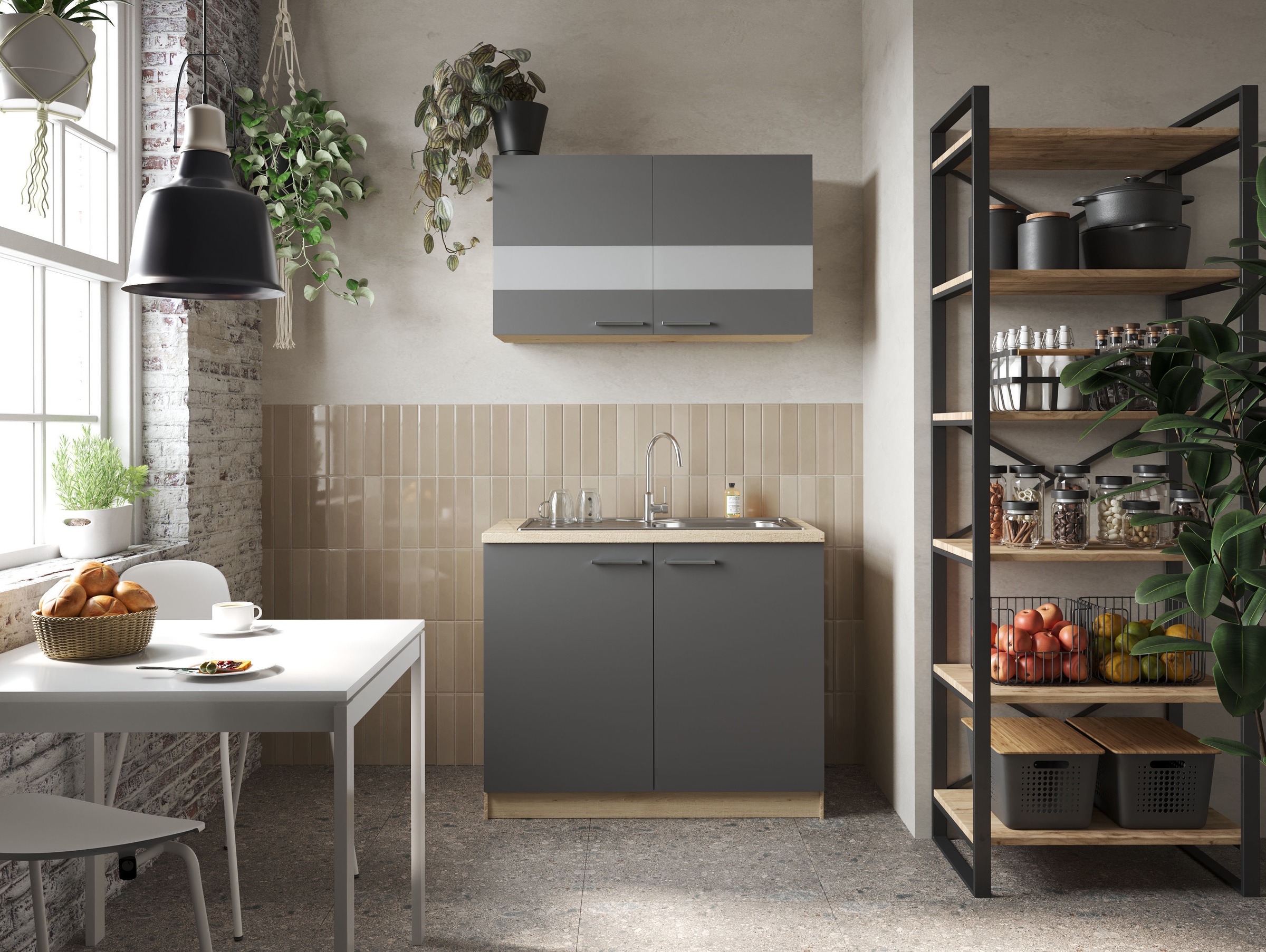 RESPEKTA Kitchenette »Merle« Breite 100 cm, mit Soft-Close Funktion, Edelstahlspüle BALTIMORE