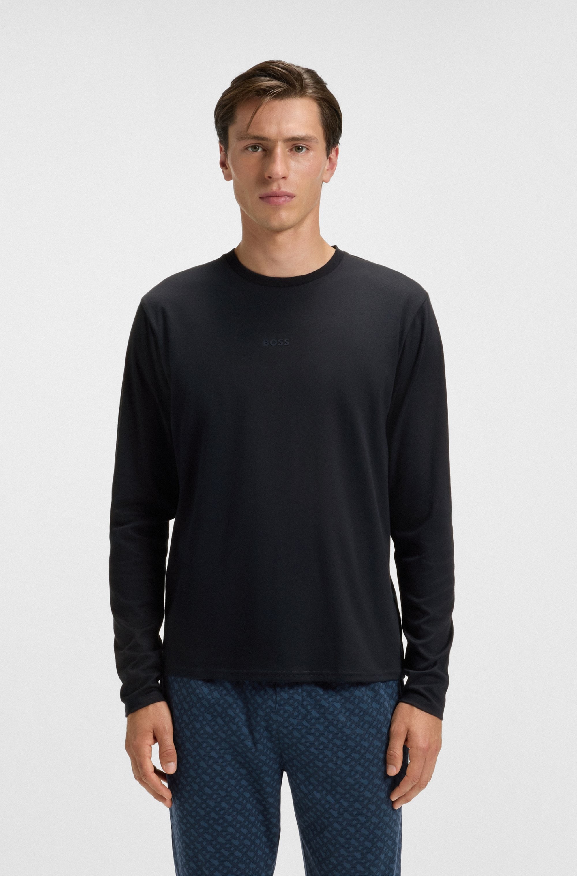 BOSS Pyjama »Relax Long Set« 2 cuis tlg., Neuheit, Oberteil unifarben, Unterteil gemustert