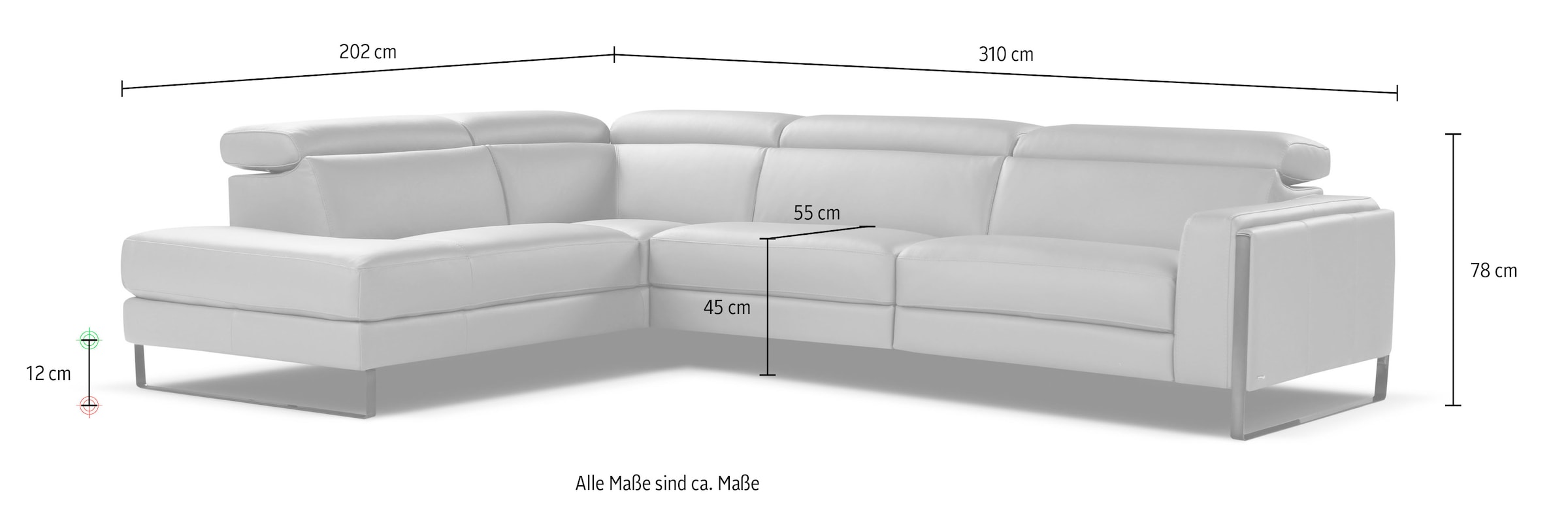 CALIA ITALIA Ecksofa »Pier, Design und erstklassiger Sitzkomfort im Einklang, L-Form« in hochwertigem Lederbezug, 310 cm Breite
