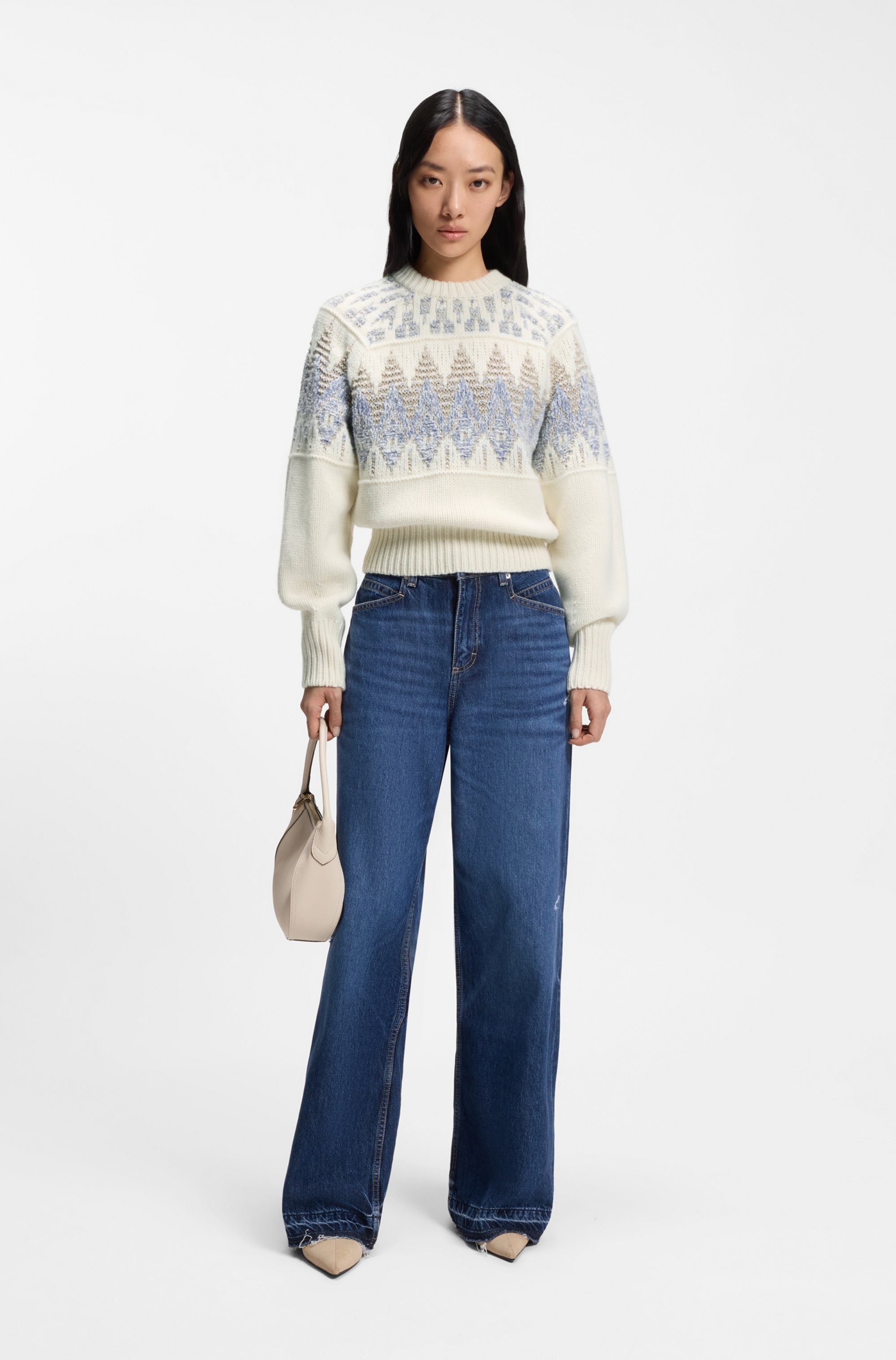 BOSS ORANGE Strickpullover »Farombo Premium Damenmode« mit Jacqaurdmuster, Rundhalsform