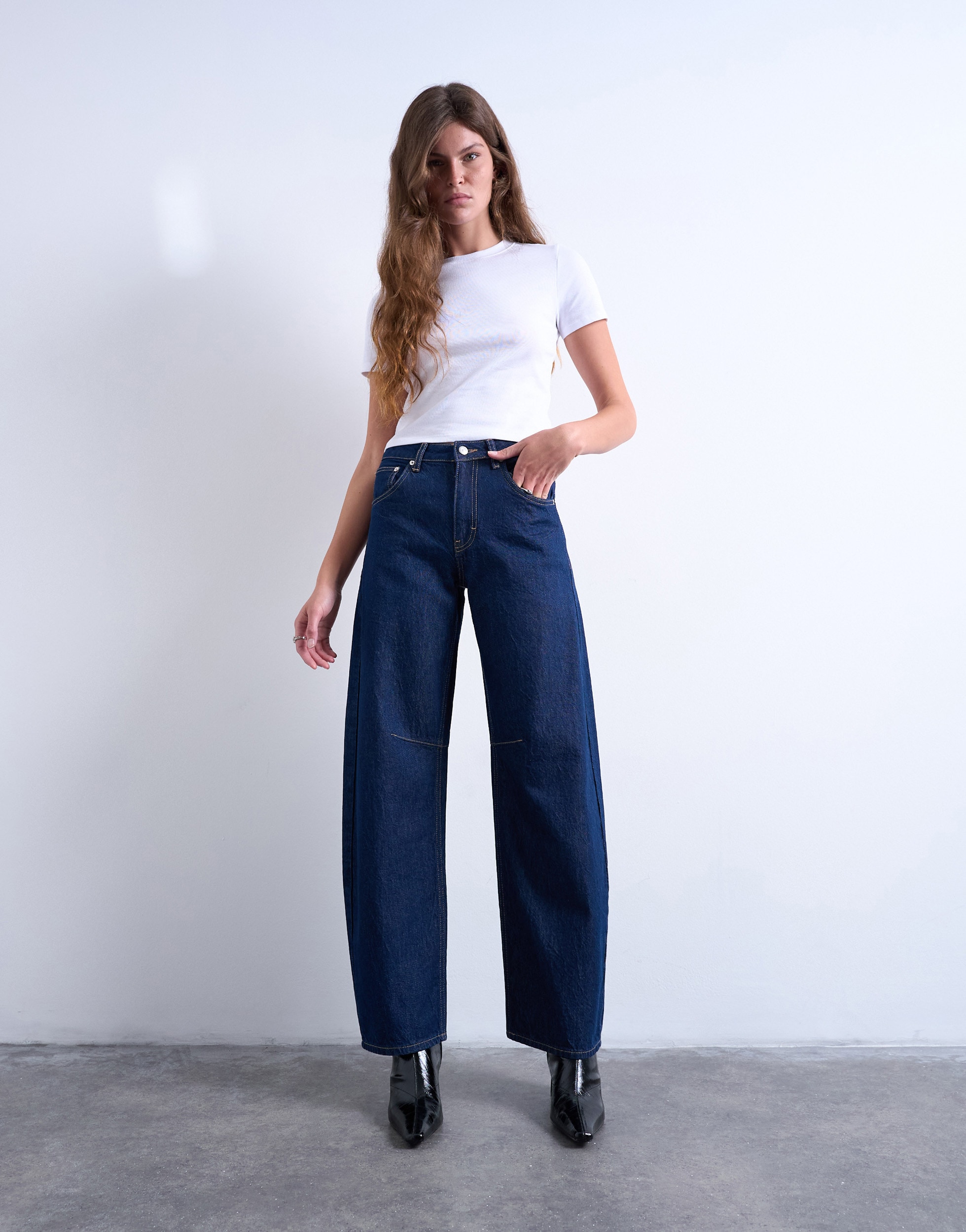 TOPSHOP Jeans large »TSBARREL HR DENIM JEANS DB NOOS« Coton, coupe barrel, taille haute