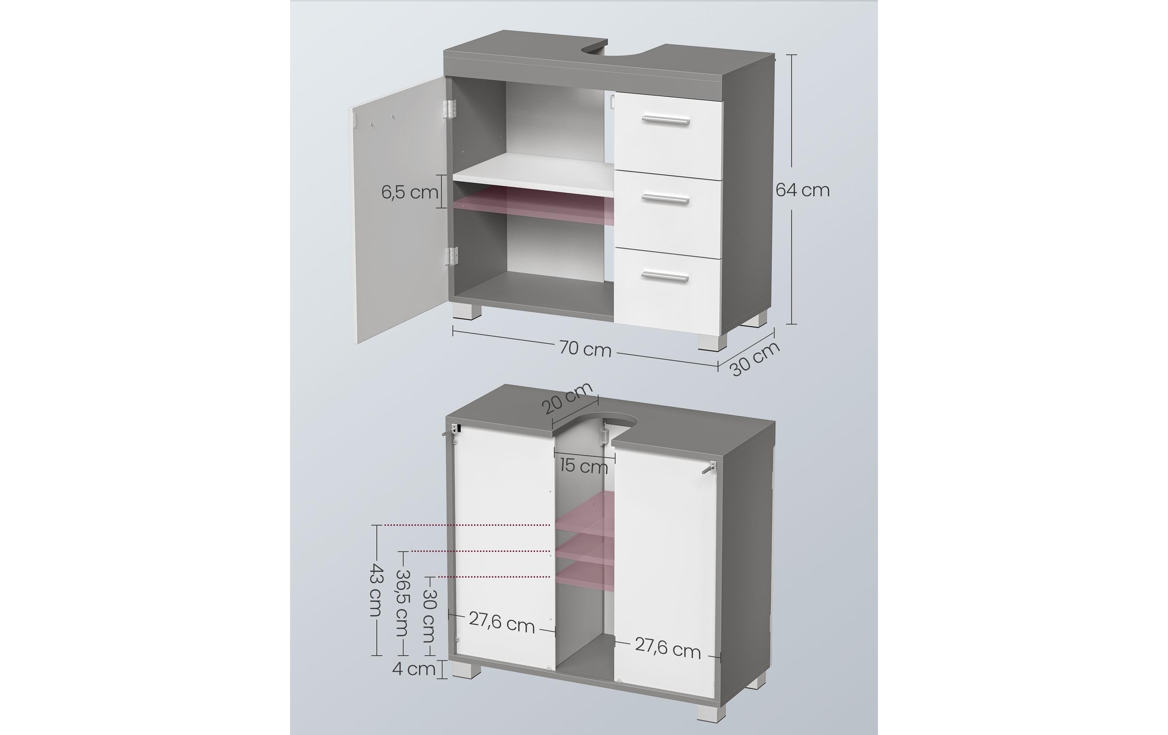 VASAGLE Waschbeckenunterschrank »64 x 70 cm«
