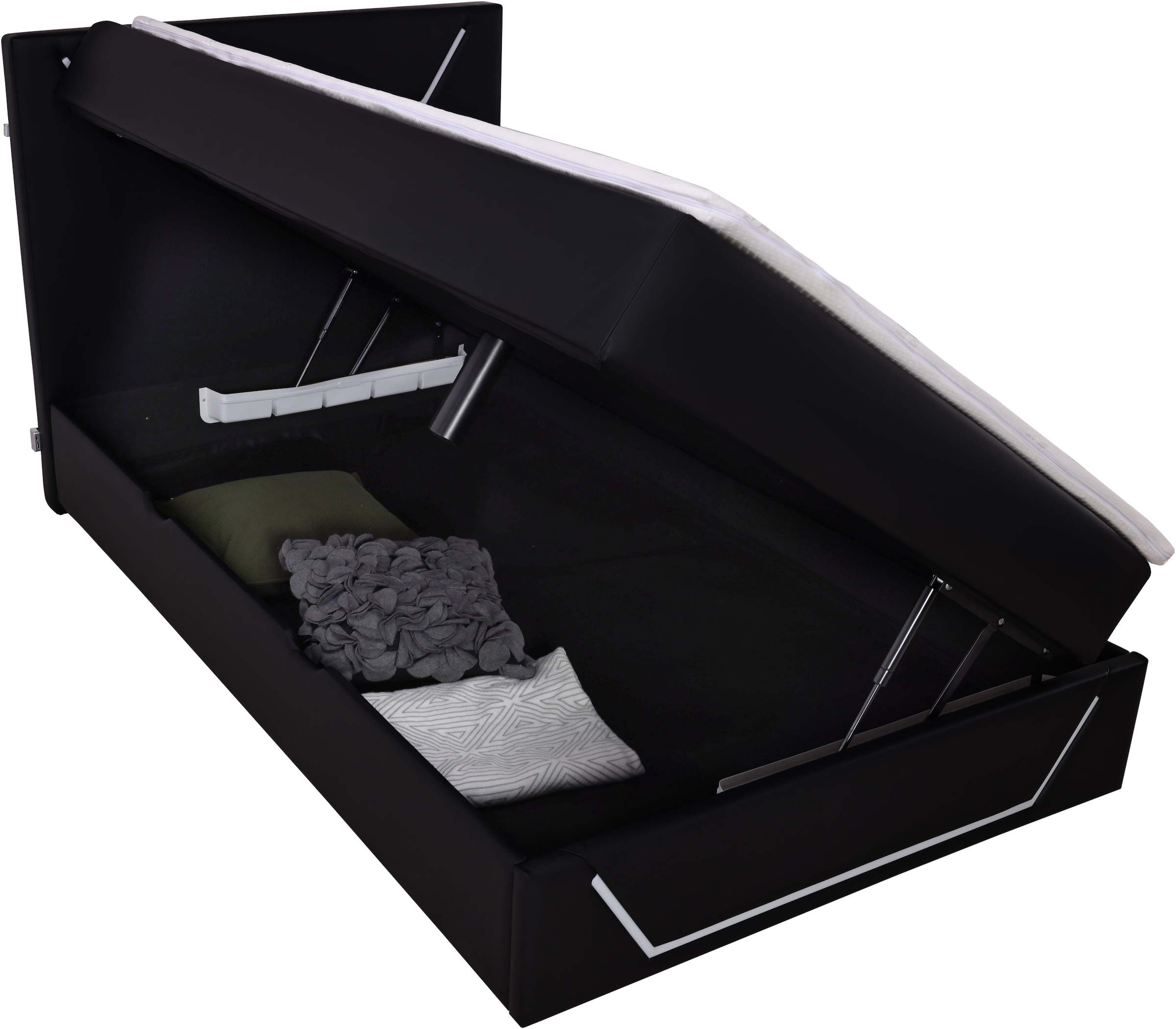 Home affaire Boxbett »GALAXY inkl. Bettkasten, mit grüner LED-Beleuchtung, Breite: 120cm« Gamingbett mit Kunstlederbezug in schwarz, inkl. Topper