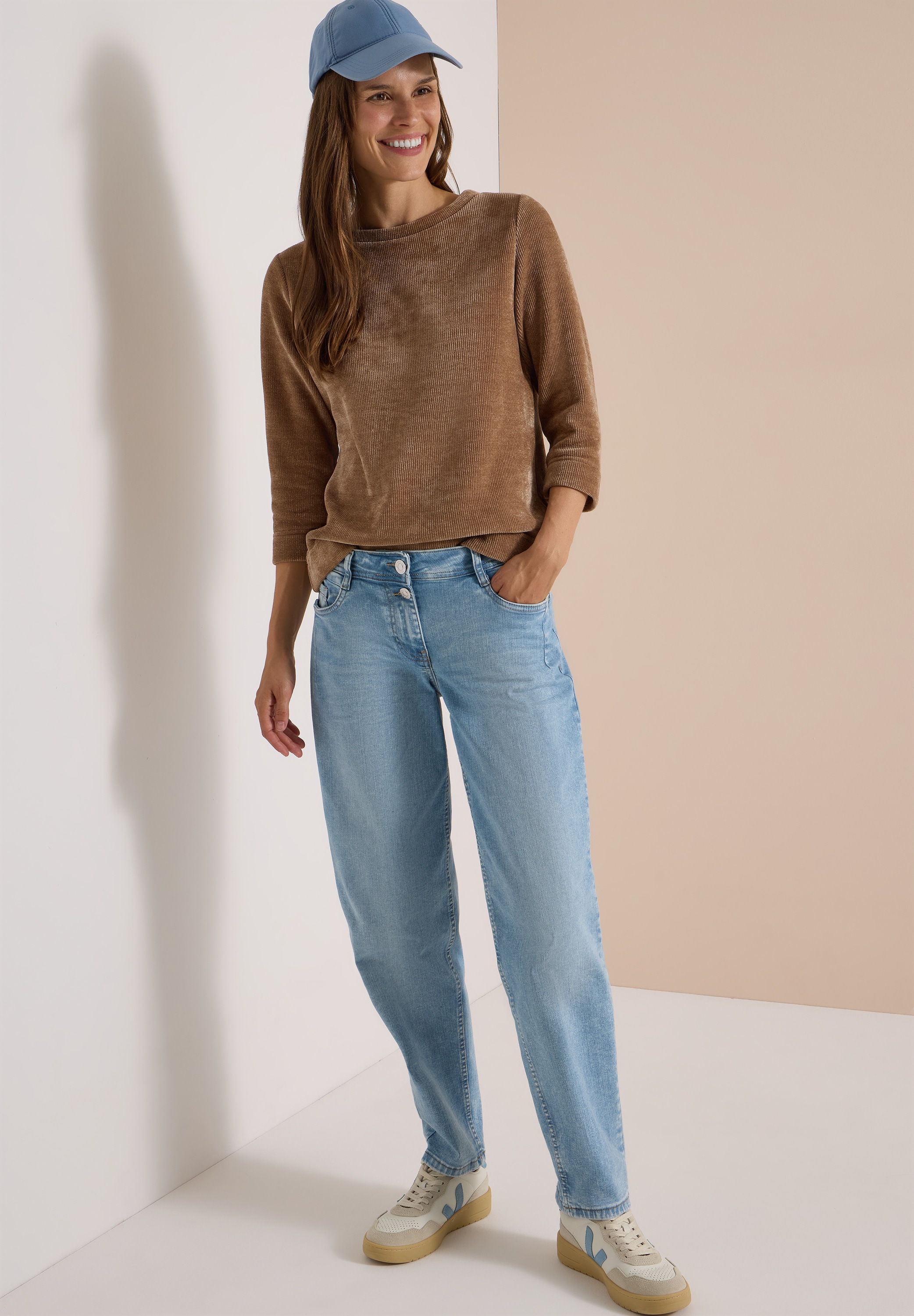 Cecil 3/4-Arm-Shirt aus Cord mit Boat Neck