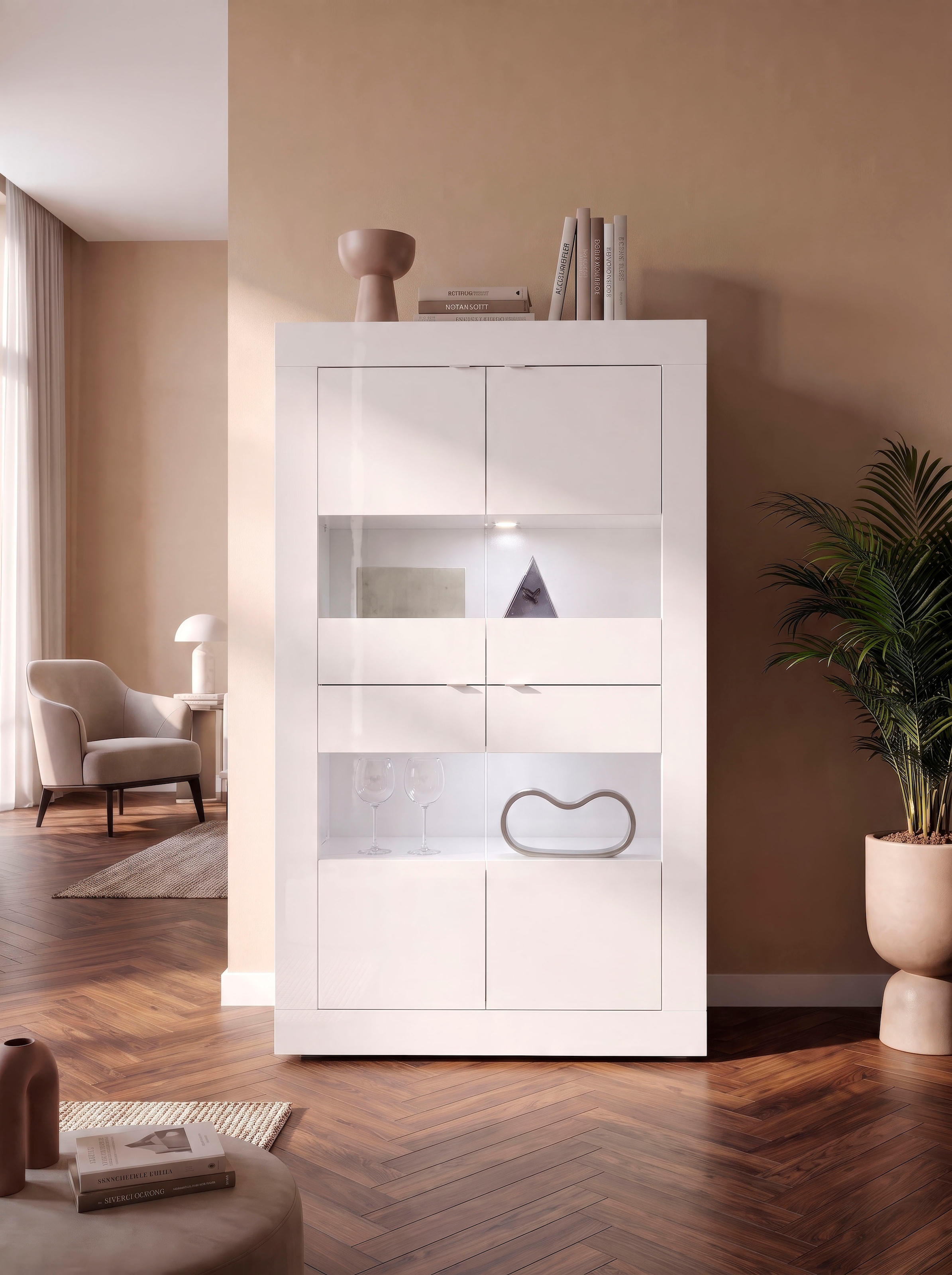 Home affaire Vitrines »Basic Höhe 162 cm, Standvitrine mit 4 Türen - Metallgriffe,« vitrine de rangement au design moderne, armoire haute, buffet