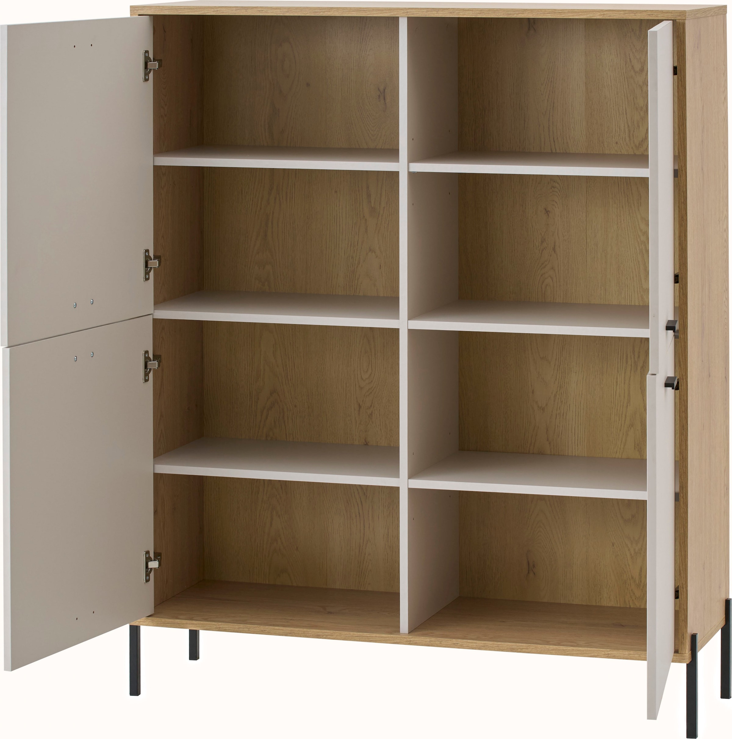 Home affaire Highboard »Fredericia, Hochkommode, modernder Stauraum in Kaschmir« zeitlos, schwarze Metallgriffe und -füsse, ausreichend Stauraum