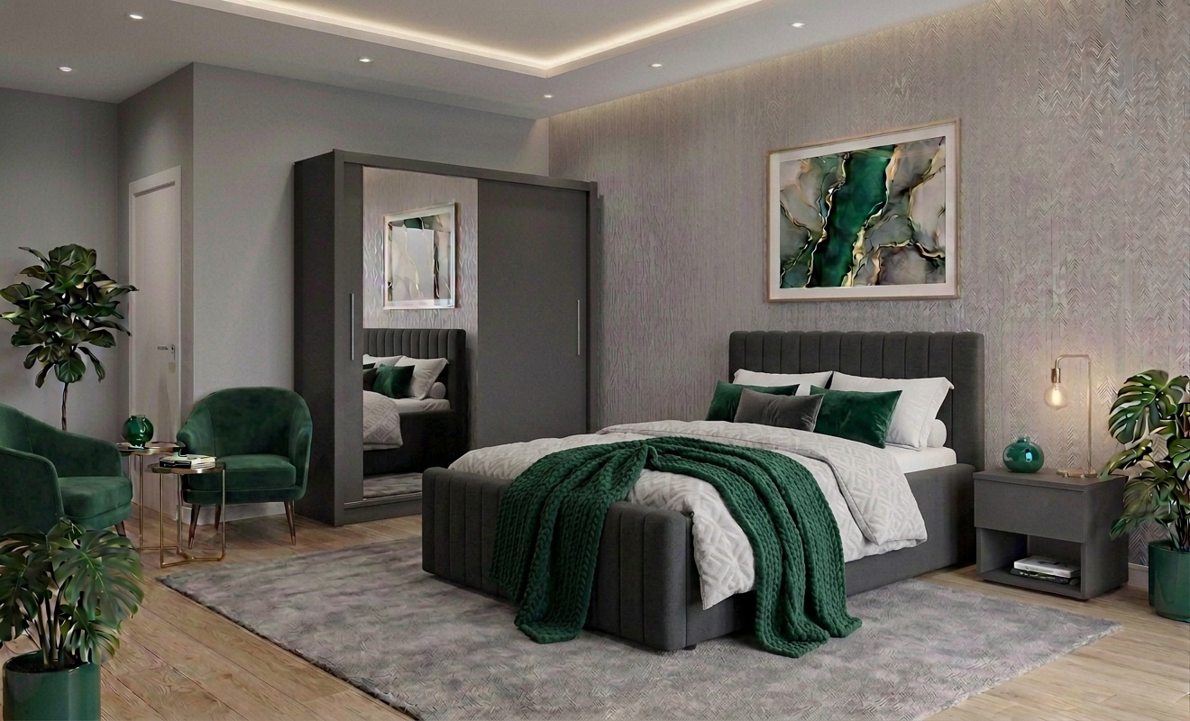 GOODproduct Lit rembourré »MOIVRE, vertikale Steppung in Rillenoptik, wahlweise mit Bettkasten« lit avec rangement, tête de lit rembourrée, sans matelas, design moderne