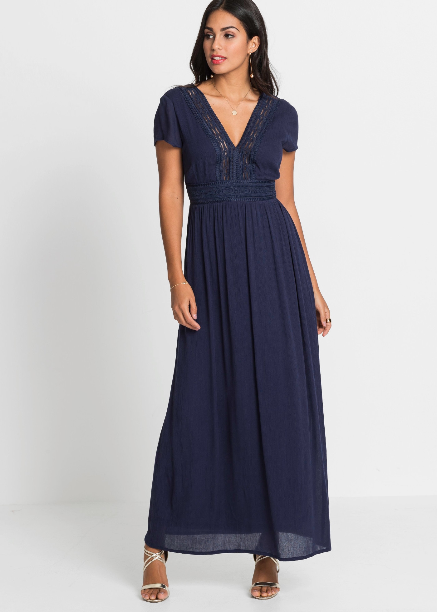 bonprix Maxi robe Style élégant, avec dentelle crochetée, en viscose, coupe ample