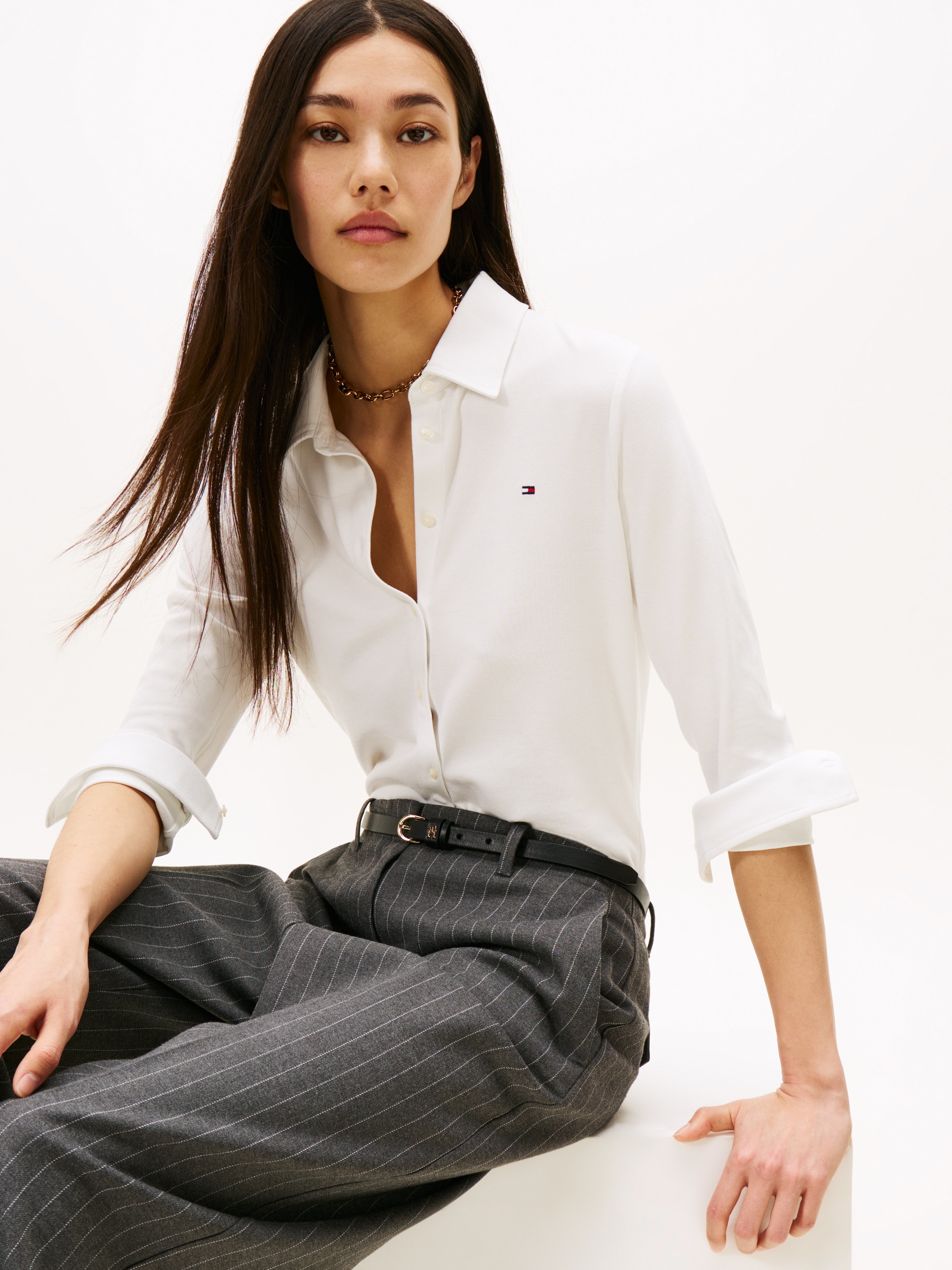 Tommy Hilfiger Blouse à manches longues »SLIM PIQUE« Mélange de coton, coupe slim
