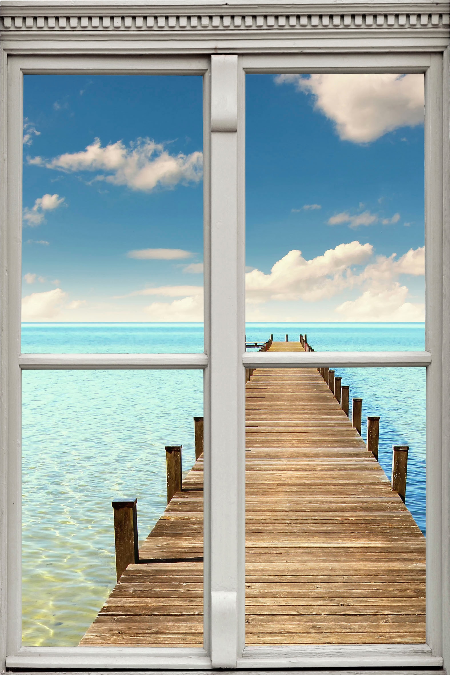 queence Wandsticker »Steg ins Meer« Wandsticker, Wandbild, selbstklebend, 3D, Fenster