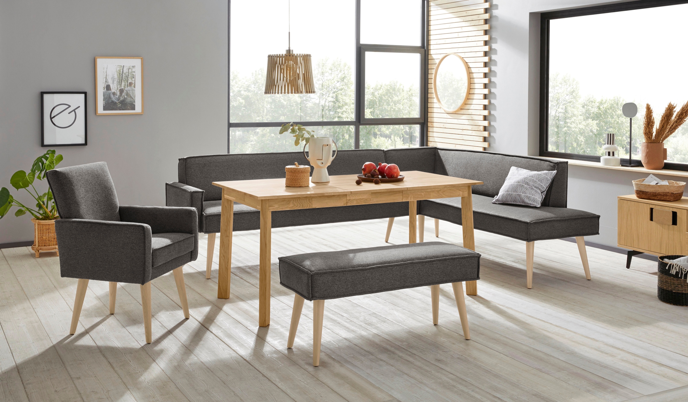 exxpo - sofa fashion Eckbank »Lungo, moderne Kedernaht, bequem und elegant, hoher Holzfuss« hochwertige Detailverarbeitung, frei im Raum stellbar