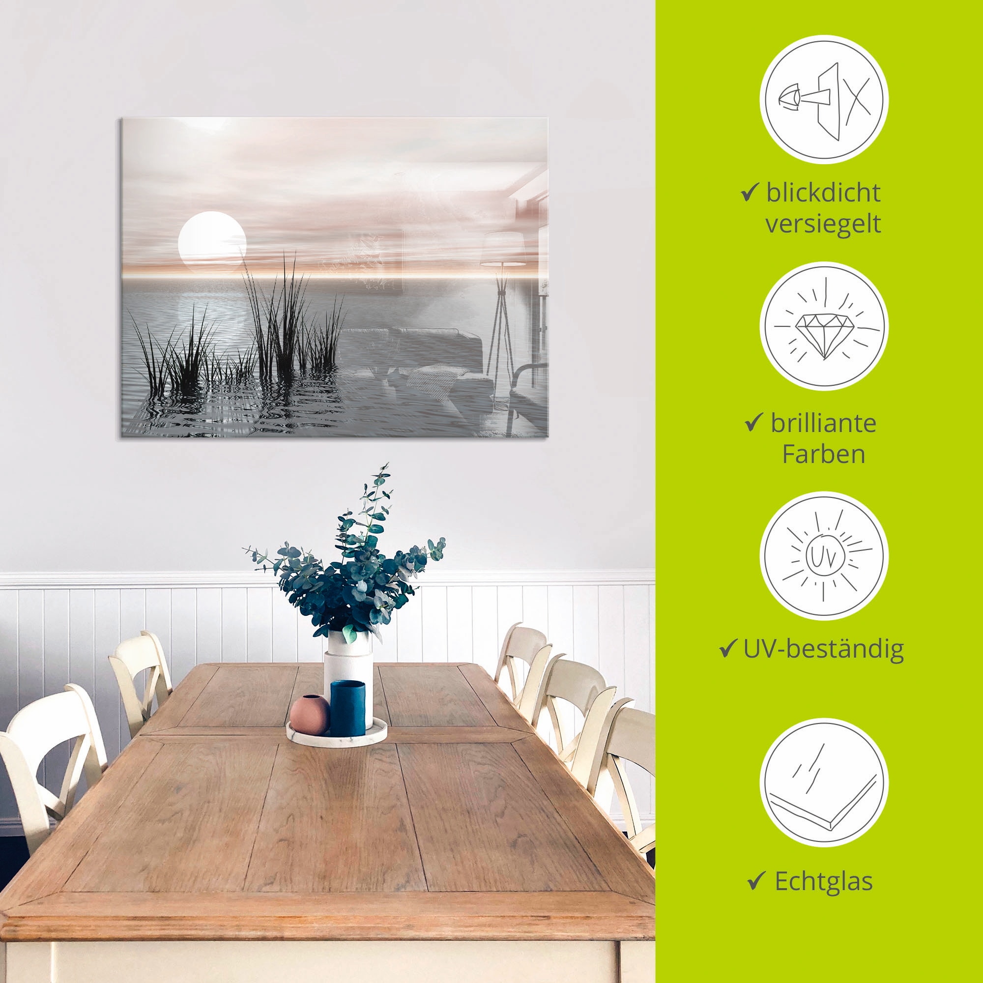 Artland Tableau en verre »Sonnenuntergang mit Schilf« 1 cuis tlg. in verschiedenen Grössen
