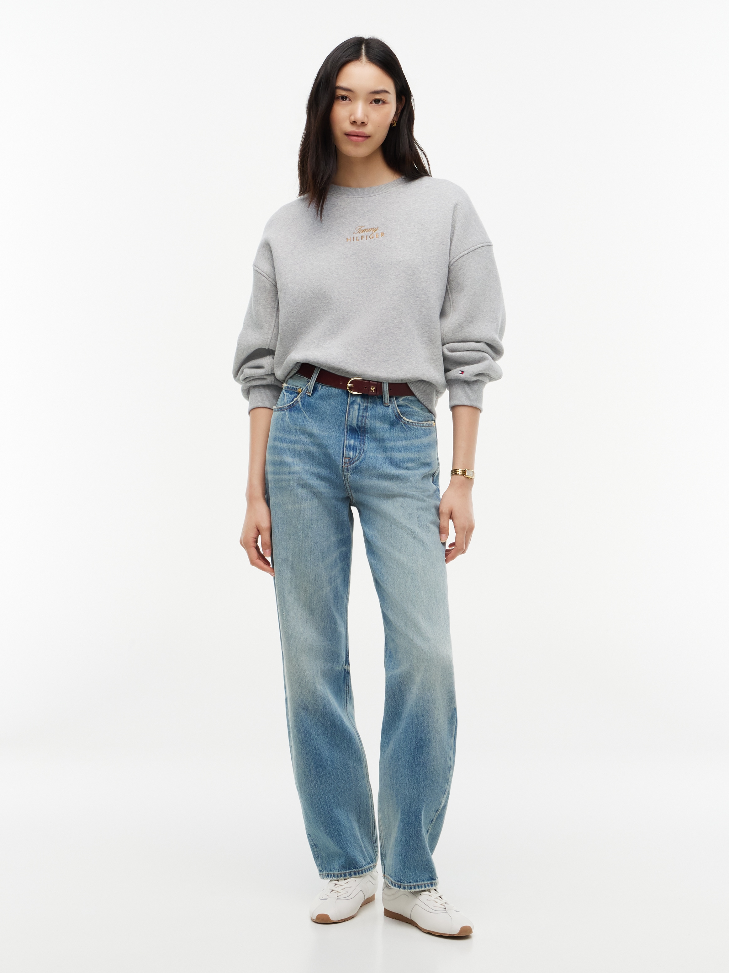 Tommy Hilfiger Sweatshirt »GOLD SCRIPT FLEECE RLX C-NK SWT«, Baumwollmischung, relaxed fit
