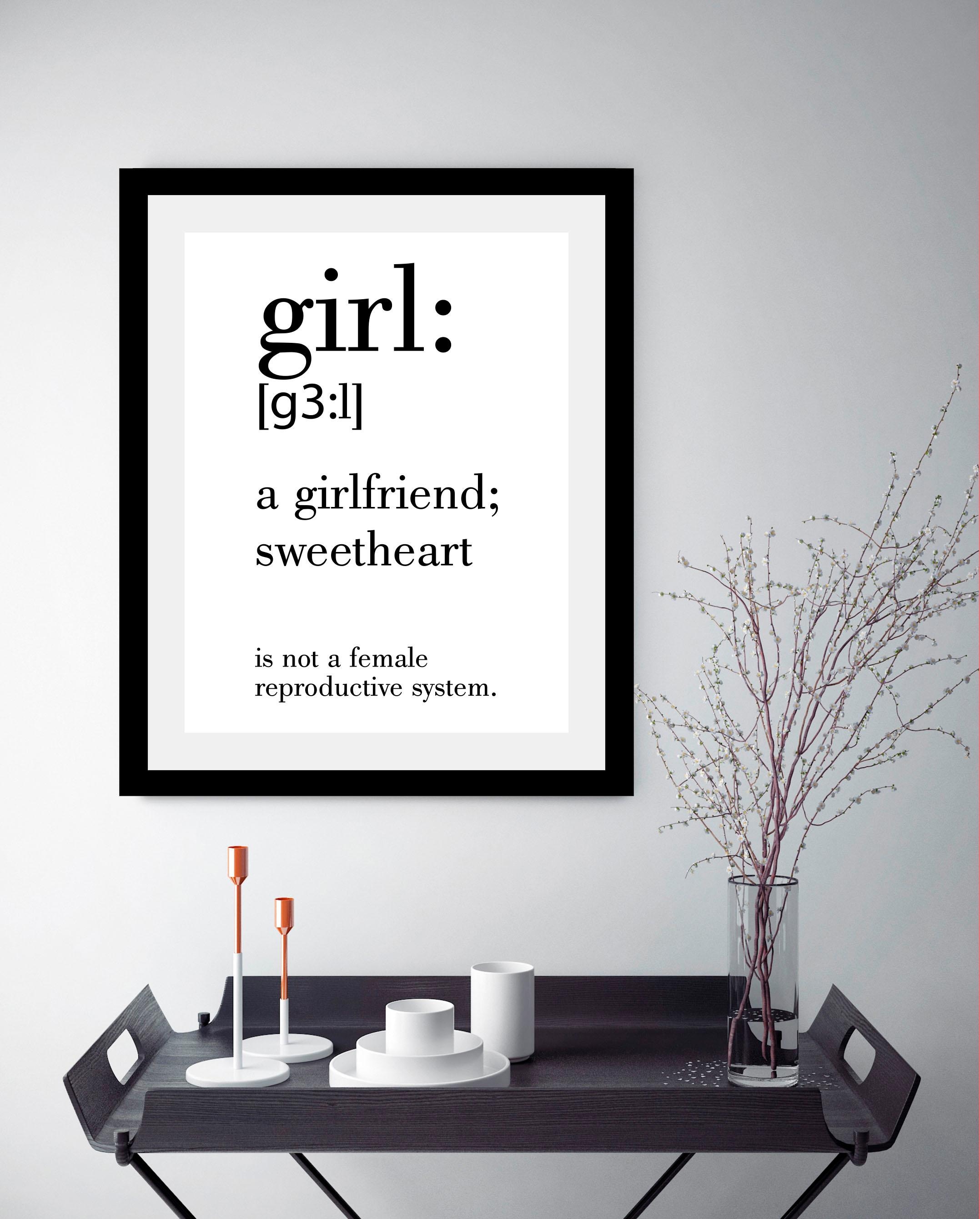 queence Bild »Girl« Humor | Motivationsbilder | Schriftzug | Schwarz-Weiss | Sprüche & Texte HD Premium Poster-Druck inkl. Holzrahmen