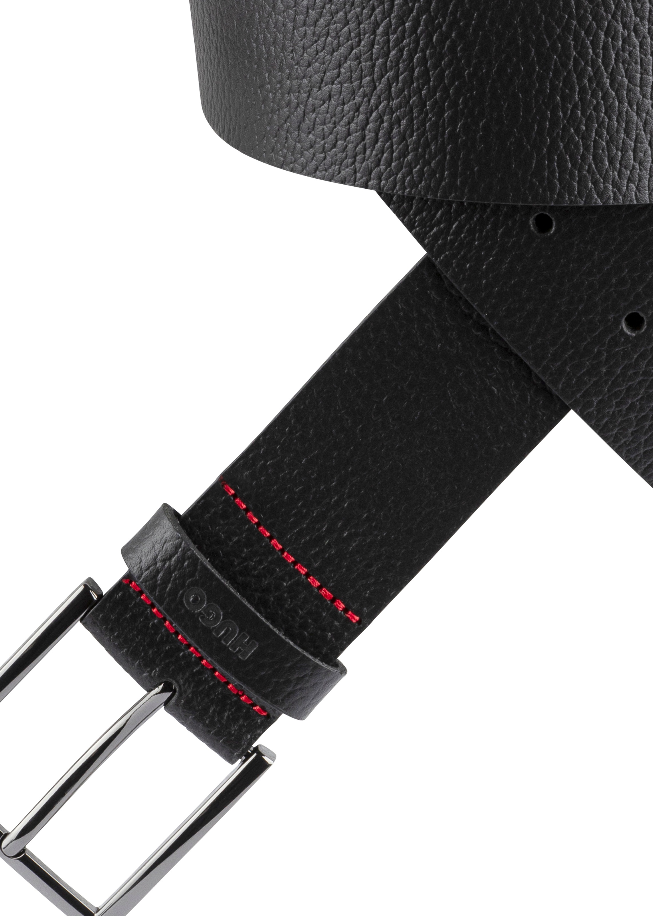 HUGO Ceinture en cuir »Giaspo-Gr Sz40 10« mit roter Kontrastnaht