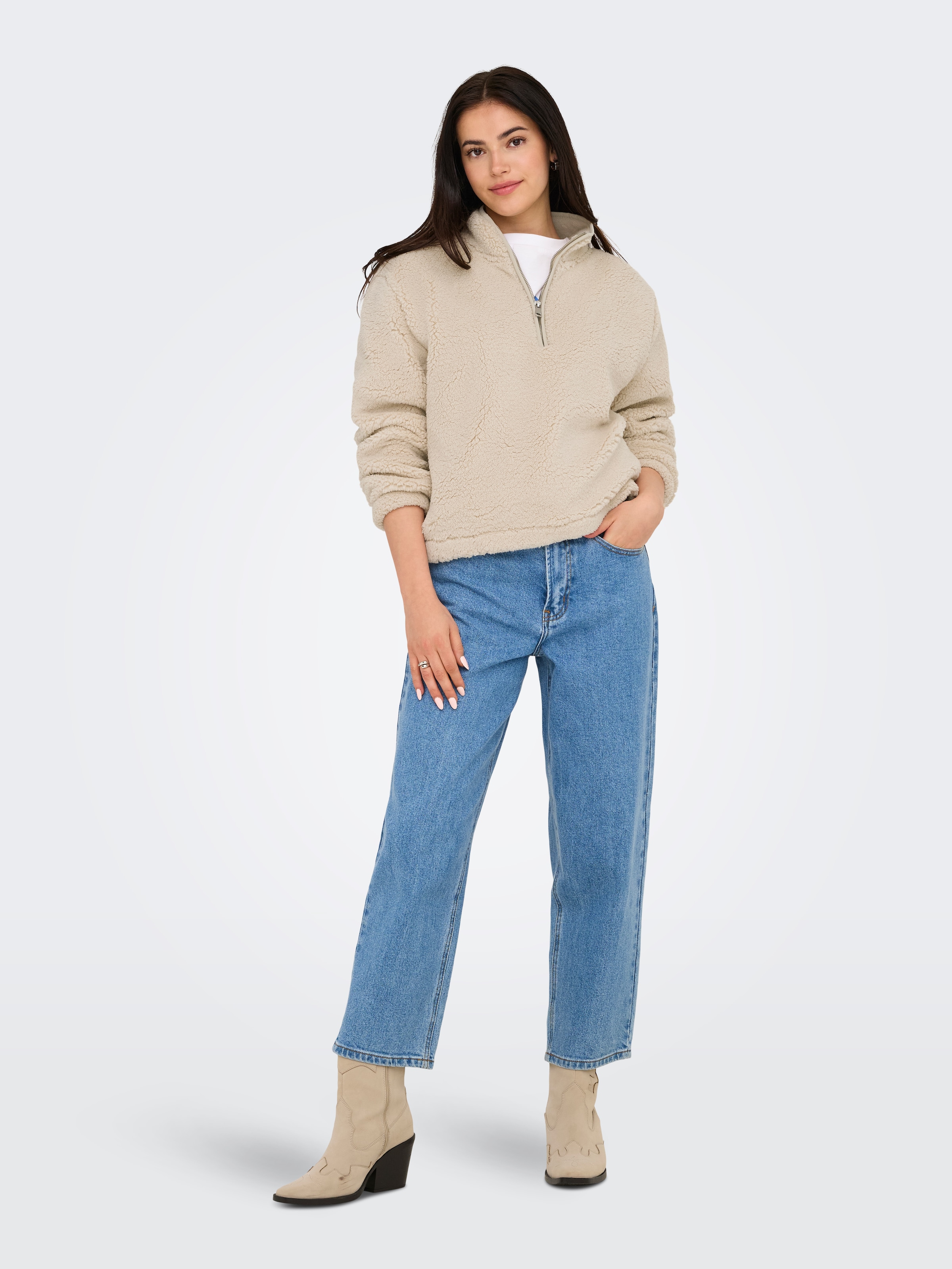 ONLY Sweat-shirt »ONLNEW DALLAS L/S HIGHNECK ZIP SWT NOOS«, fibre synthétique, coupe régulière
