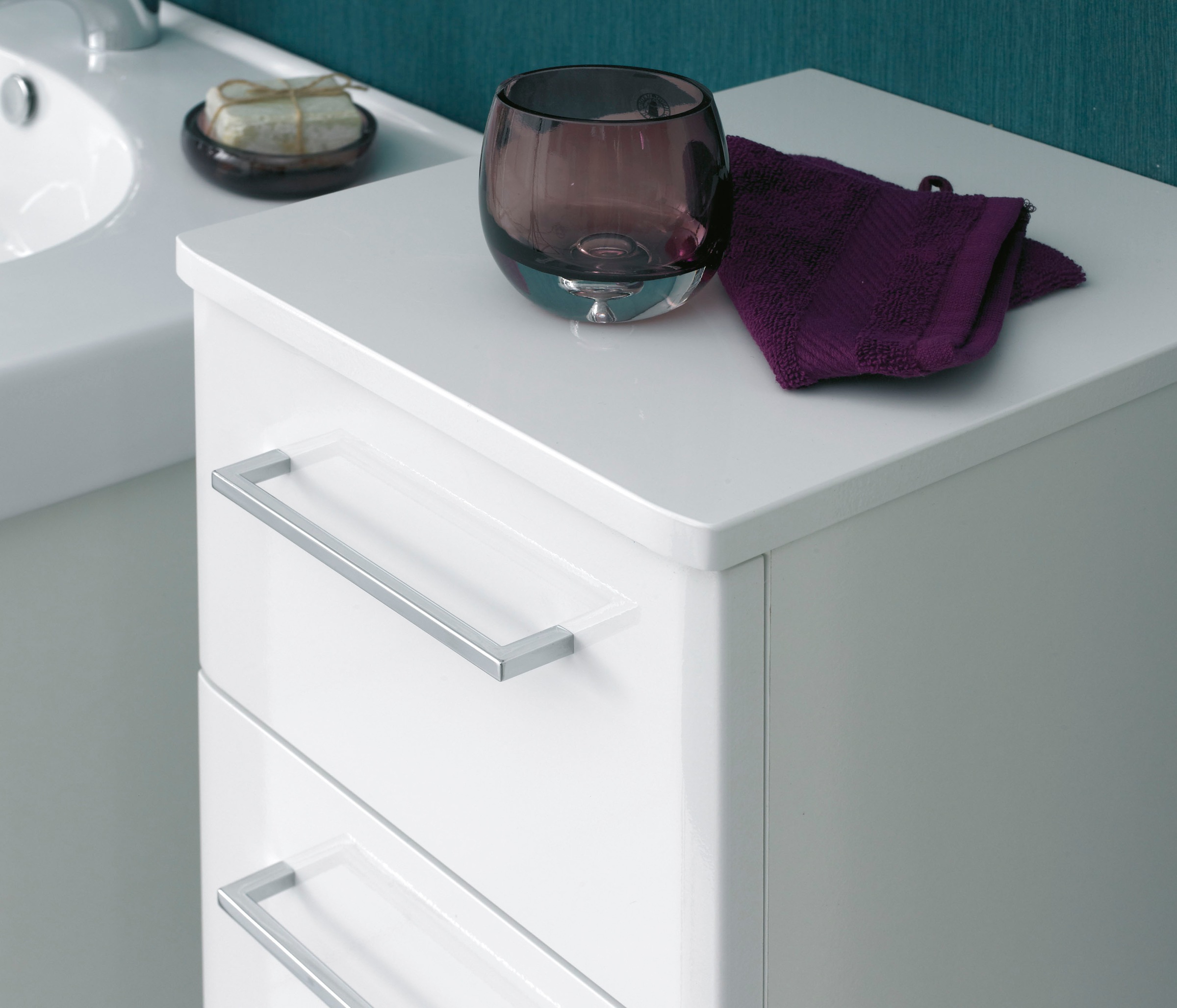 Saphir Armoire basse »Quickset 316 Badschrank 1 Tür, 1 Schublade, 30cm breit, Weiss Hochglanz« meuble bas de salle de bain incl. amortisseur de porte, poignées chromées brillantes