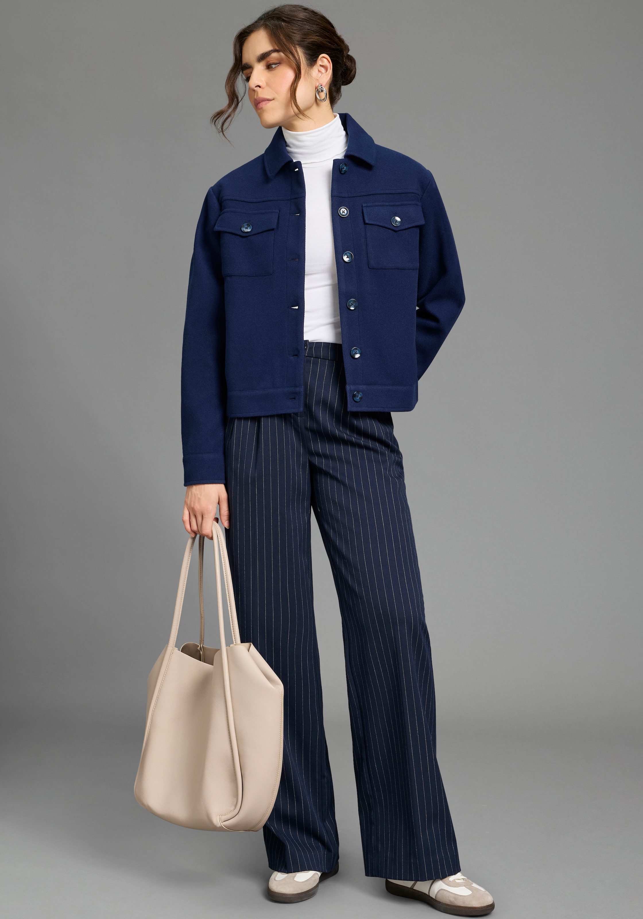 Flashlights T-shirt à manches longues mit Rollkragen, elastischer Jersey, Babylock Saum