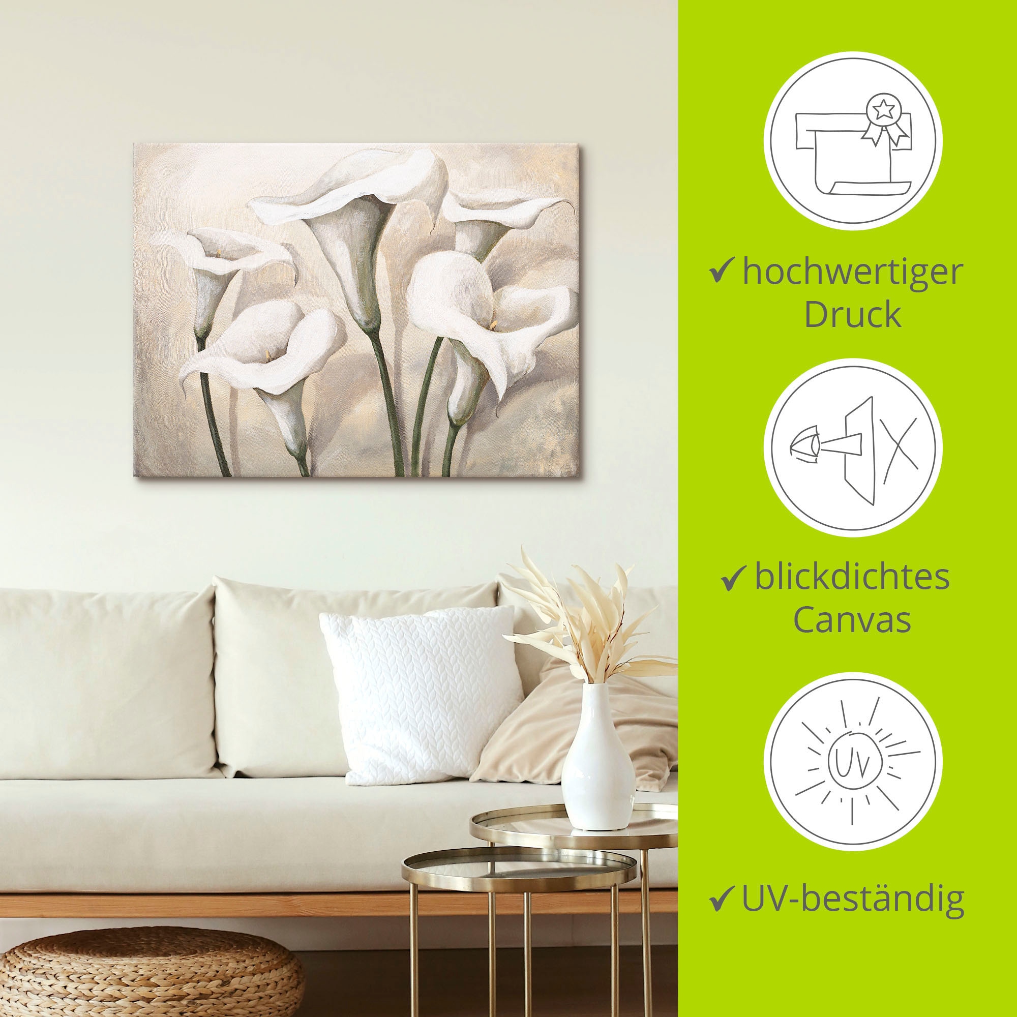 Artland Tableau sur toile »Callas I« Fleurs 1 cuis tlg. tendu sur cadre en bois
