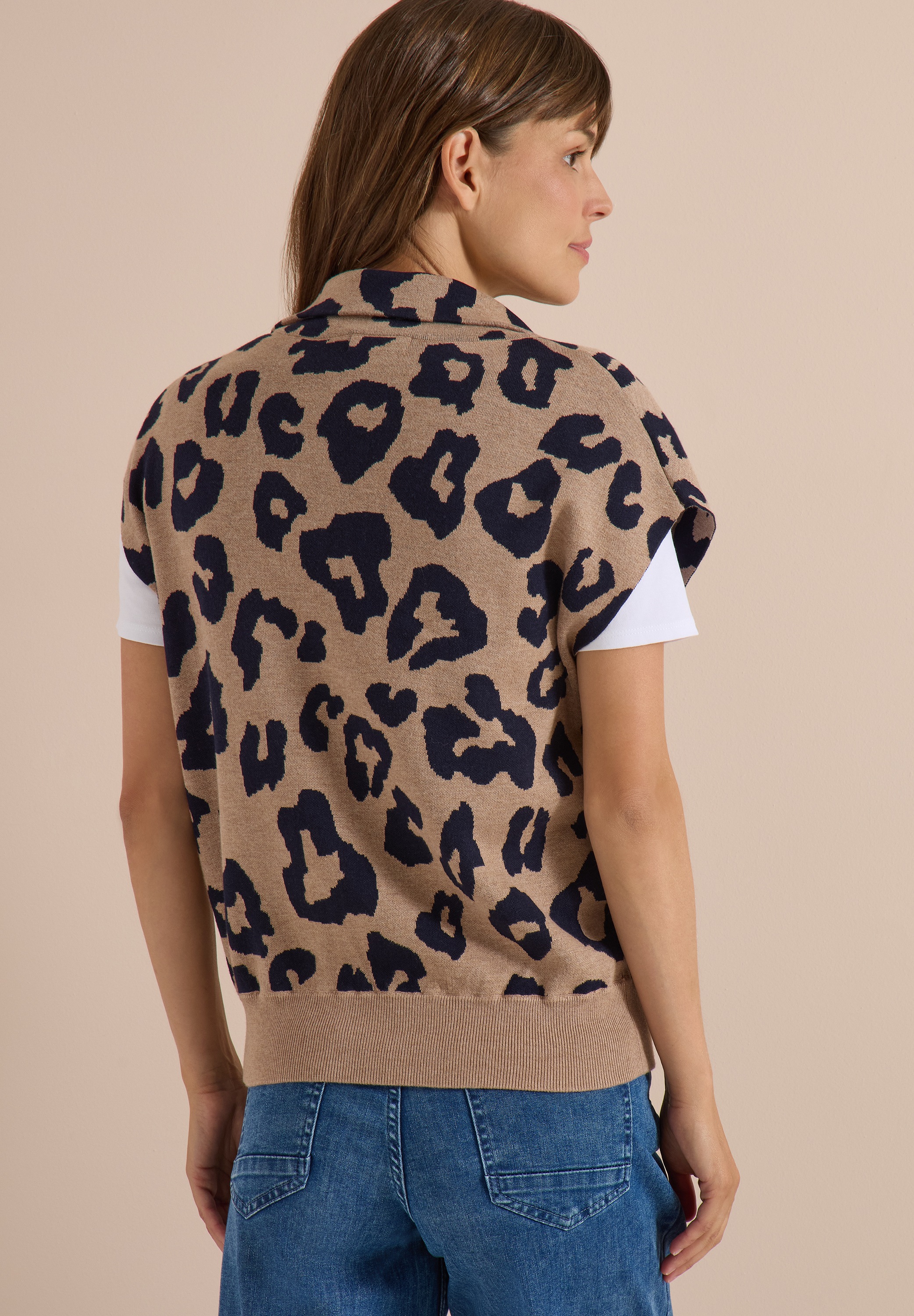 Cecil Strickweste ärmellos, mit Animal Print, grosser Kragen