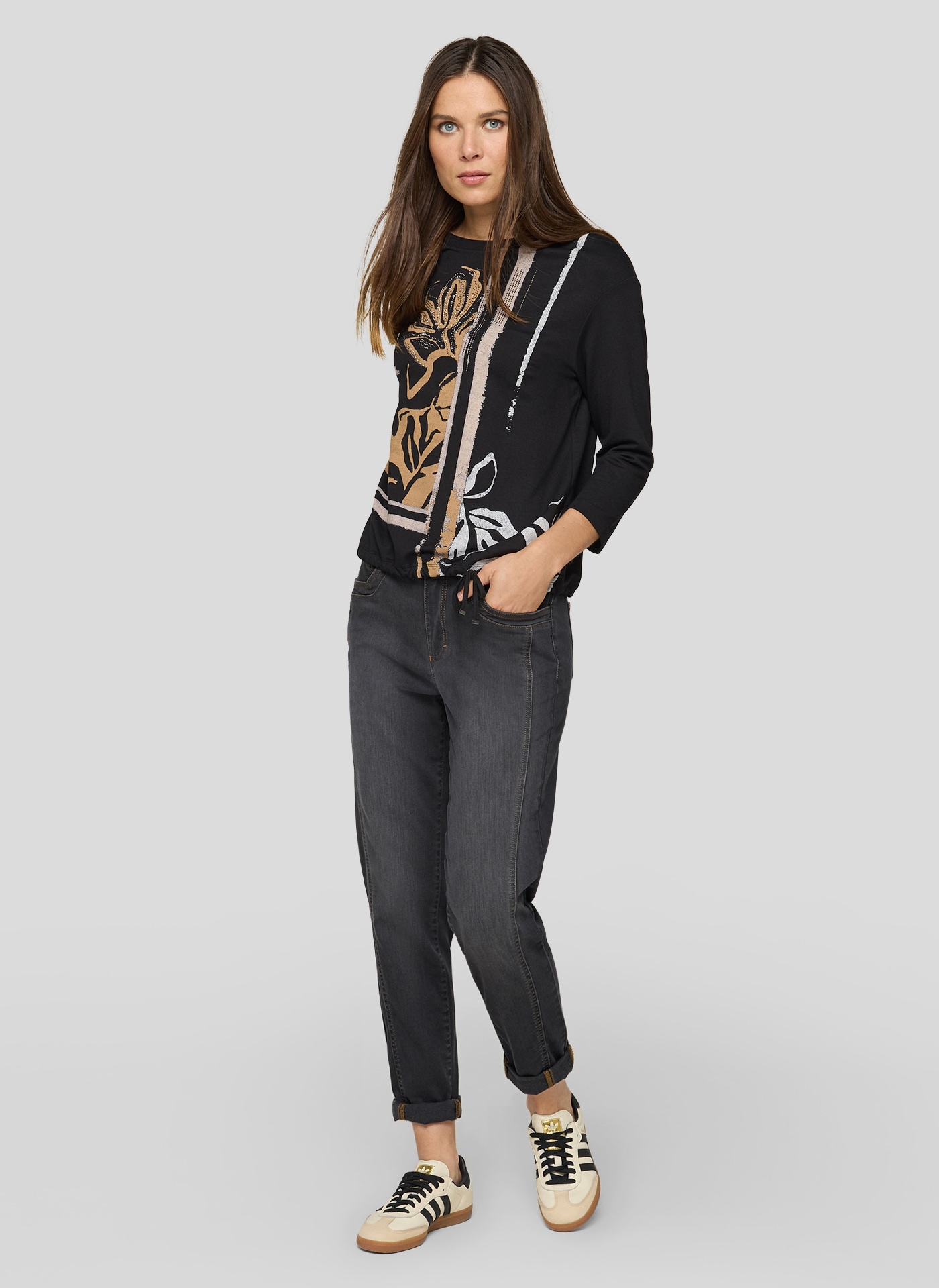 Rabe 3/4-Arm-Shirt mit Frontprint und Nieten