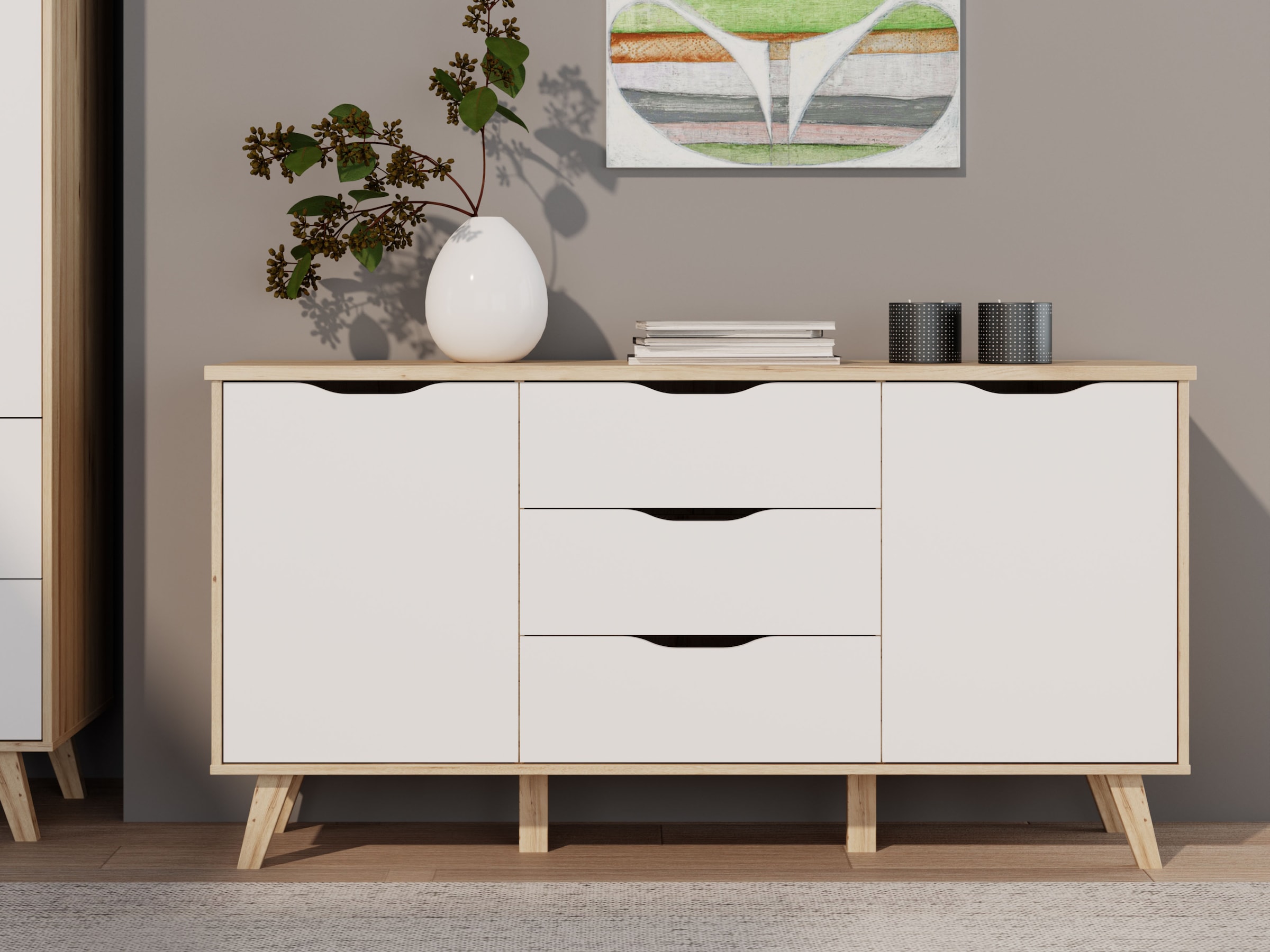 FORTE Sideboard »Vankka Anrichte« B/H/T 149,1/76,7/41,7 cm,  Sideboard , ca. 150 cm breit, Türen, Schubkästen,  Echtholzbeine