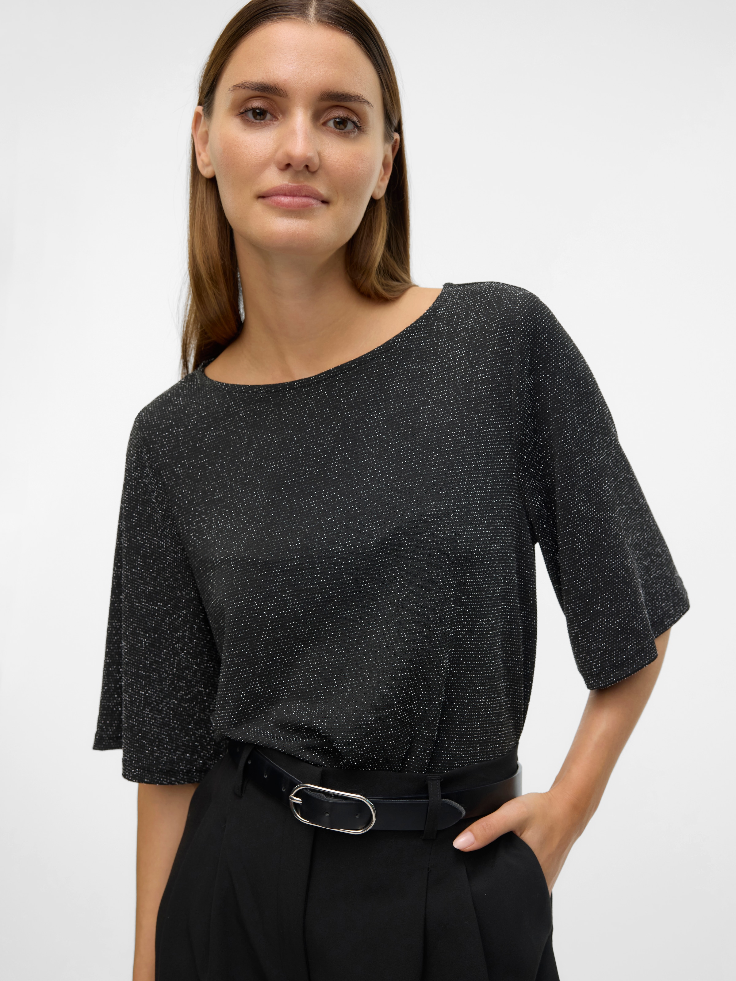 Vero Moda Rundhalsshirt »VMKANVA 2/4 GLITTER TOP JRS«, mit Glitzereffekt
