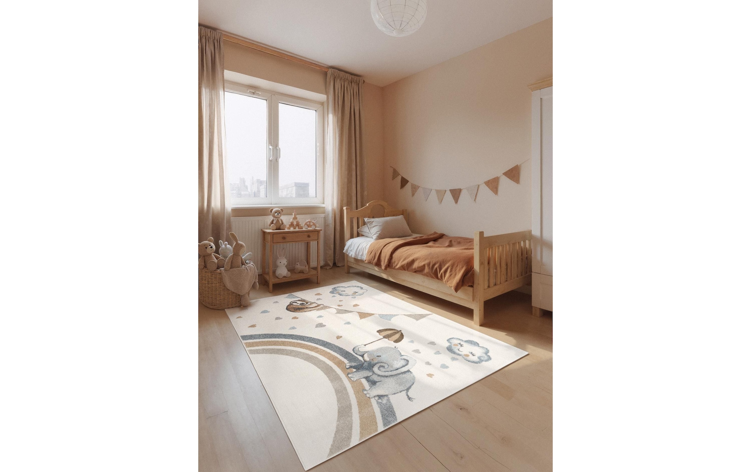 Villeroy & Boch Tapis pour enfants »Walk like an Elephant Rainy Party Teppich« Rectangulaire 9 mm Höhe Spielteppich weich, Kinderzimmer, Boho Kids Spielunterlage, Tieremotiv