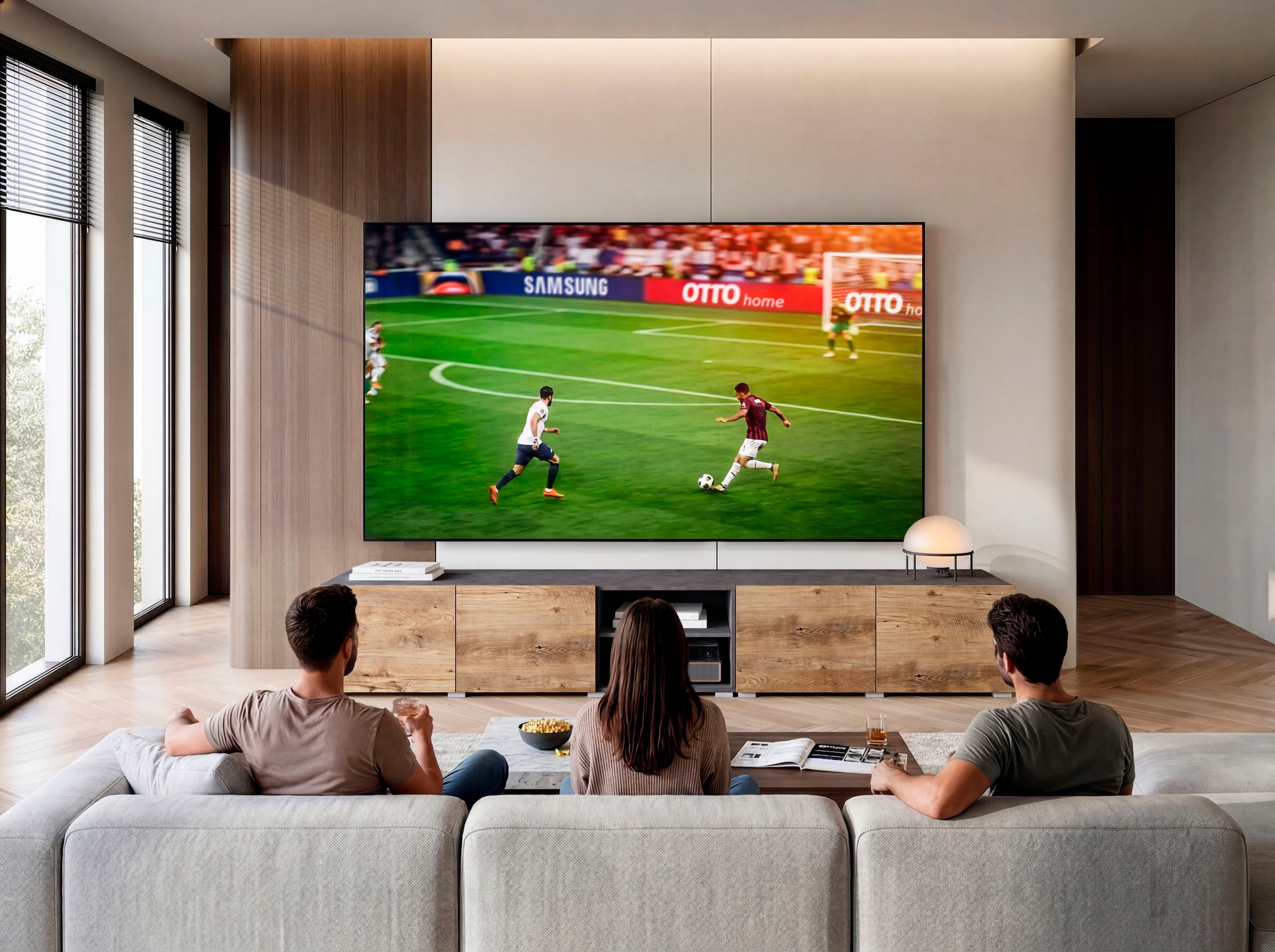 GOODproduct Lowboard »Denver 250 cm für bis zu 98-Zoll TVs - Weltmeisterschaft im XXL Format« Wahlweise mit oder ohne offenes Fach in der Mitte