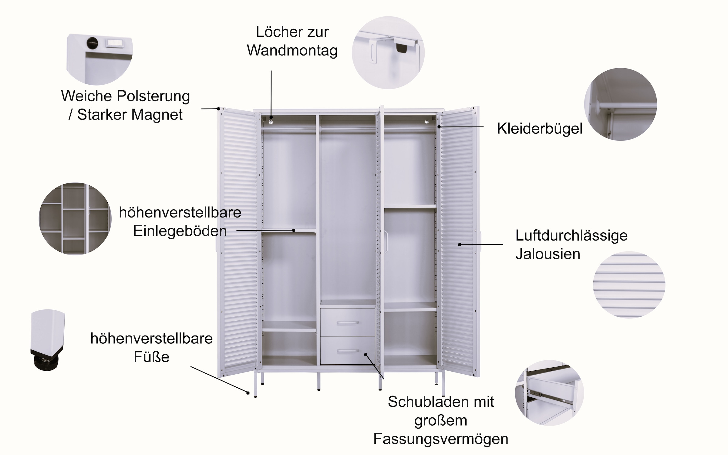 GOODproduct Kleiderschrank »GERRON Kleiderschrank Metallschrank Spind« Schlafzimmerschrank mit 3 Türen , grün salbei, Breite 120cm