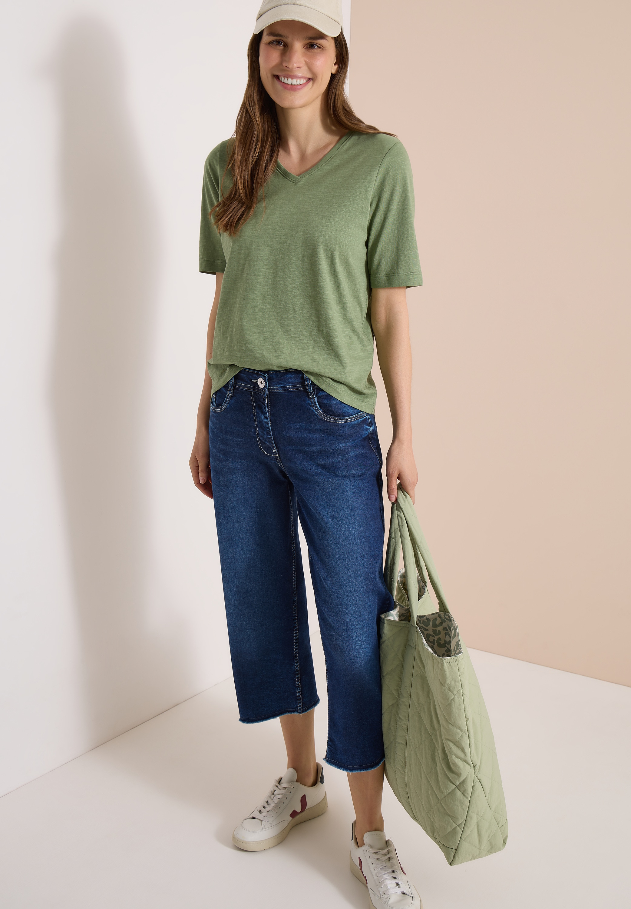 Cecil Jeans 3/4 »Style Neele« coupe ample - ourlets de jambes effilochés/avec stretch