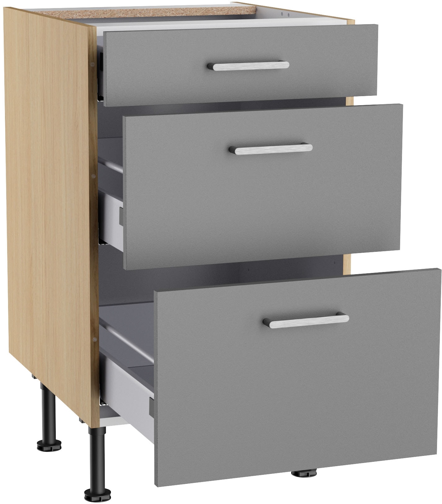 KOCHSTATION Unterschrank »KS-Lucy« Breite 50 cm, 1 Schubkasten, 2 Auszügen, Soft-Close, verstellb. Füsse