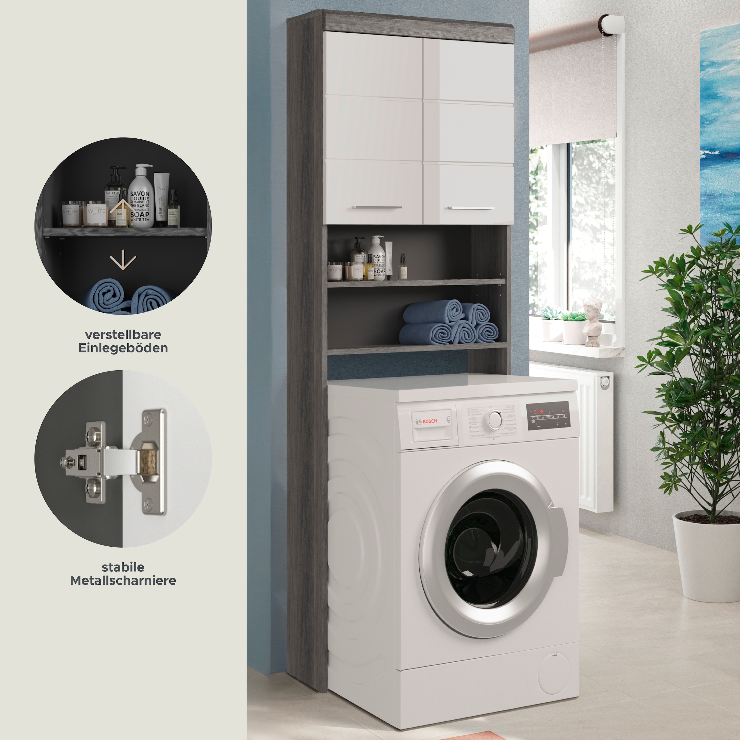 INOSIGN Waschmaschinenumbauschrank »SIENA, Breite 63cm, für Waschmaschine & Trockner, 2 Türen, MDF-Front« TOPSELLER!,  in verschiedenen Farben, Überbauschrank, Umbauschrank, Badschrank