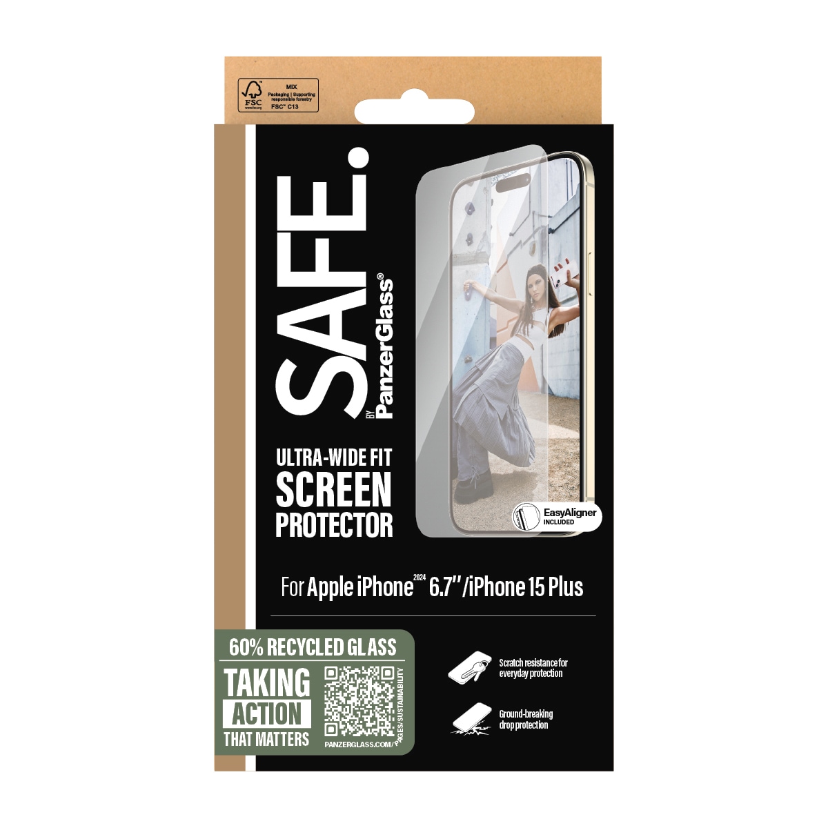 SAFE by PanzerGlass Verre de protection d'écran »Ultra-Wide Fit Screen Protection« für Apple iPhone 16 Plus;Apple iPhone 15 Plus 1 cuis tlg. Displayschutzfolie, Schutzfolie, Bildschirmschutz, kratz- & stossfest