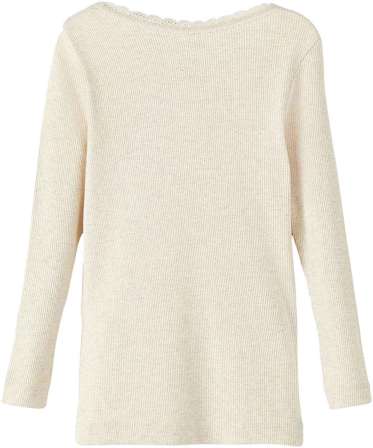 Name It Langarmshirt »NMFKAB LS TOP NOOS« in Feinripp und mit süsser Spitzenkante am Ausschnitt