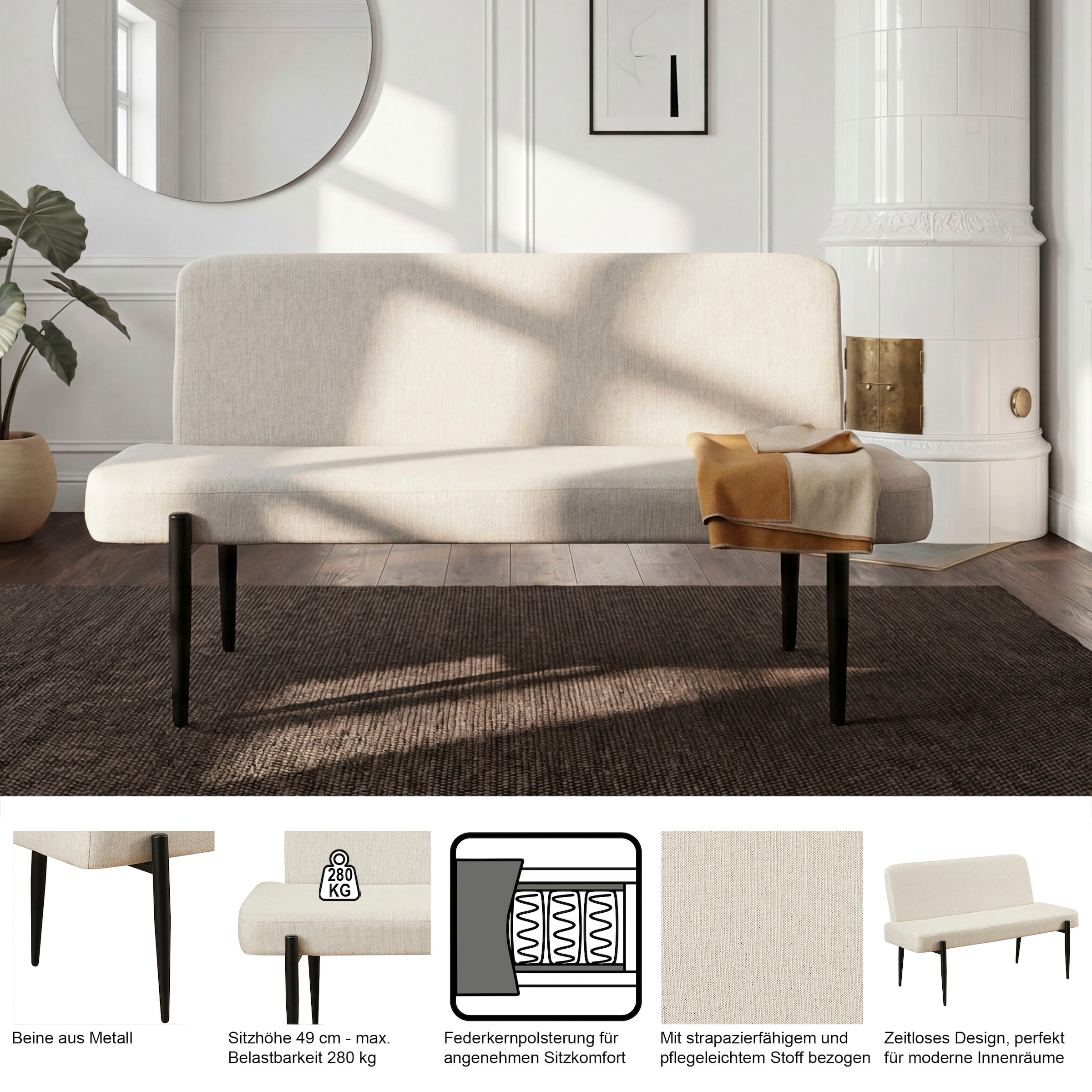 GOODproduct Essbank »Frida« Federkern, pflegeleichtem Velours oder Webstoff Bezug, Breite 160 cm