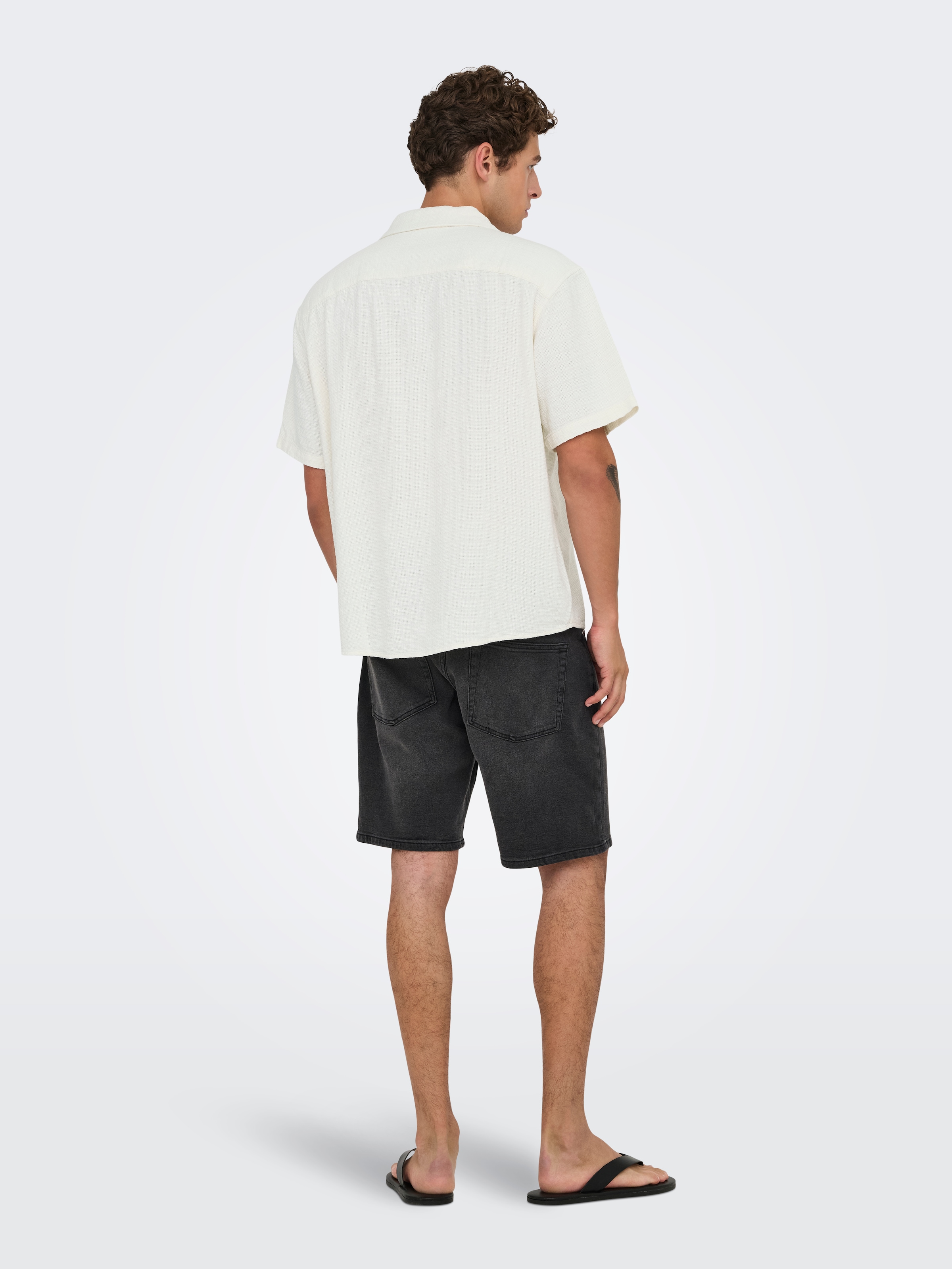 ONLY & SONS Chemise à manches courtes »ONSLATHAM RLXSS RESORT LINEN STRUC 0257« Viscose avec lin, coupe normale