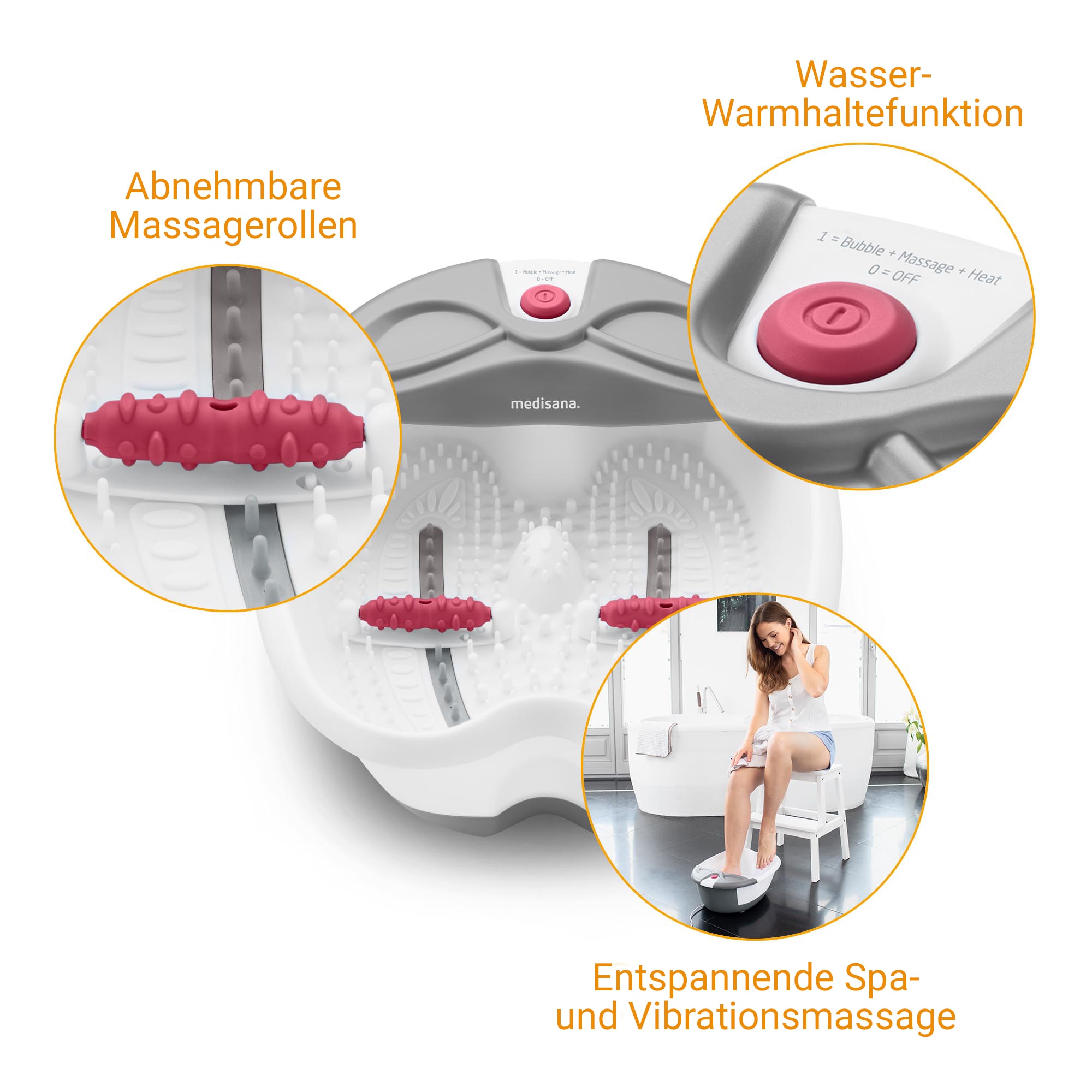 Medisana Fussbad »FS 300« Set, 3-tlg., Sprudel- und Vibrationsmassage, Reflexzonenmassage