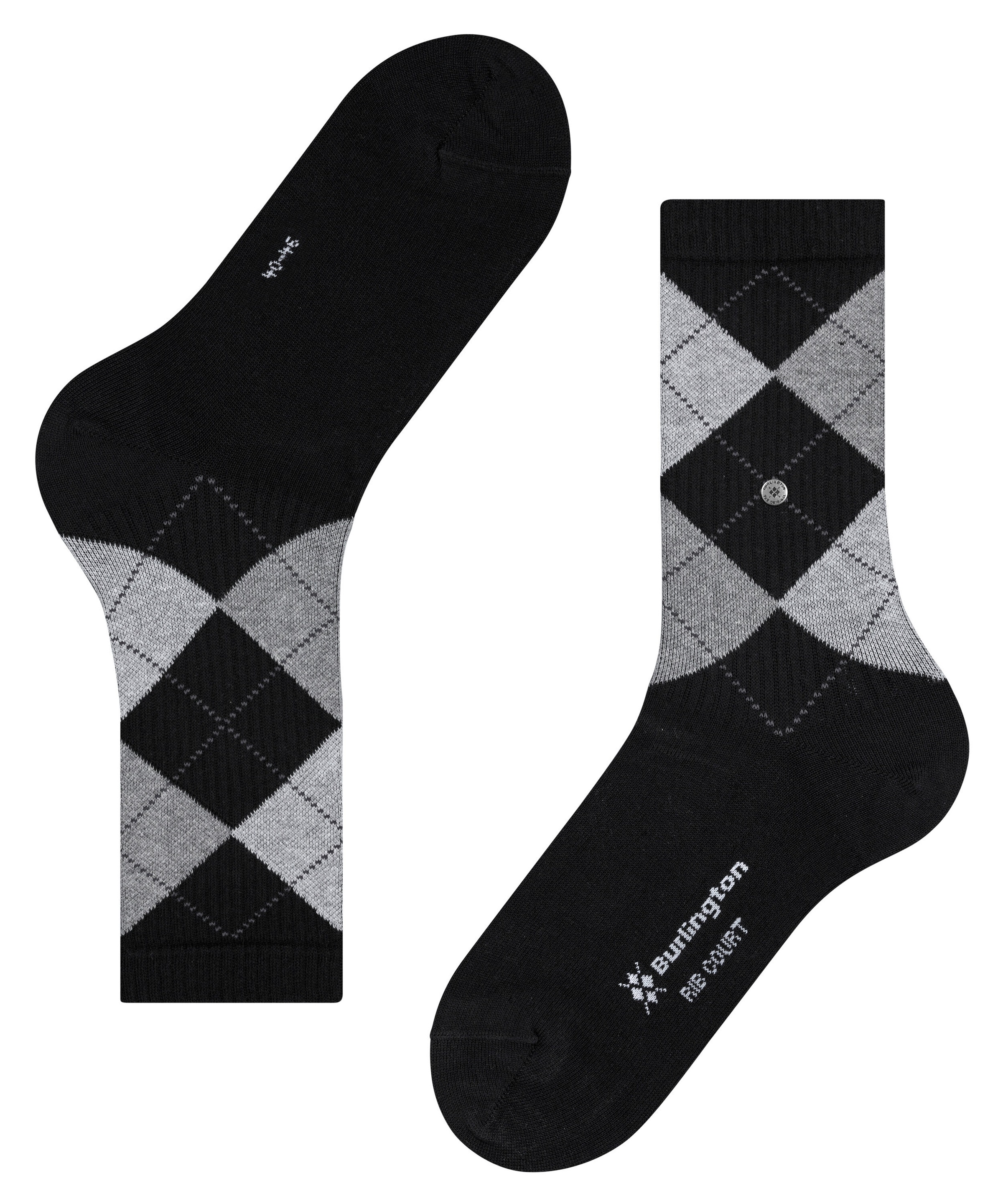 Burlington Chaussettes »Rib Court« taille unique 40-46, motif argyle, fine structure côtelée