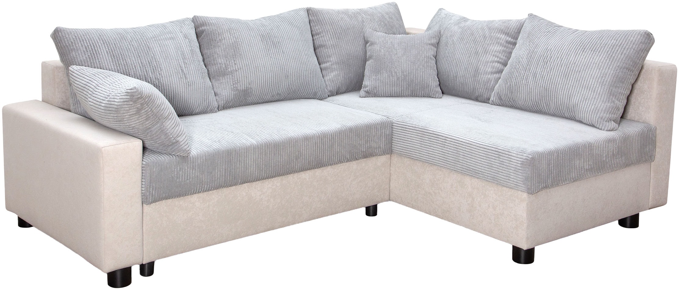 COLLECTION AB Canapé d'angle »Parma L-Form, B: 224 cm« fonction lit, coffre-lit & 2 coussins décoratifs, ressorts ensachés