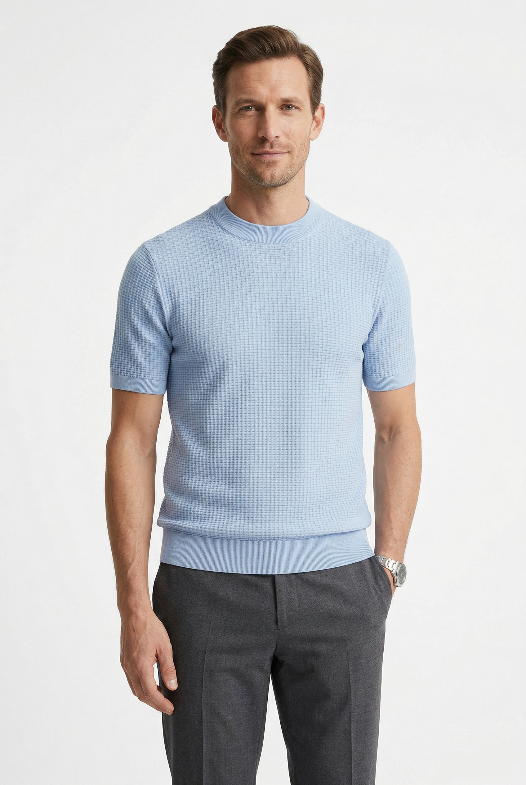 BOSS Pull à manches courtes »Nilton« Look business-casual premium pour homme, matière tricot structurée
