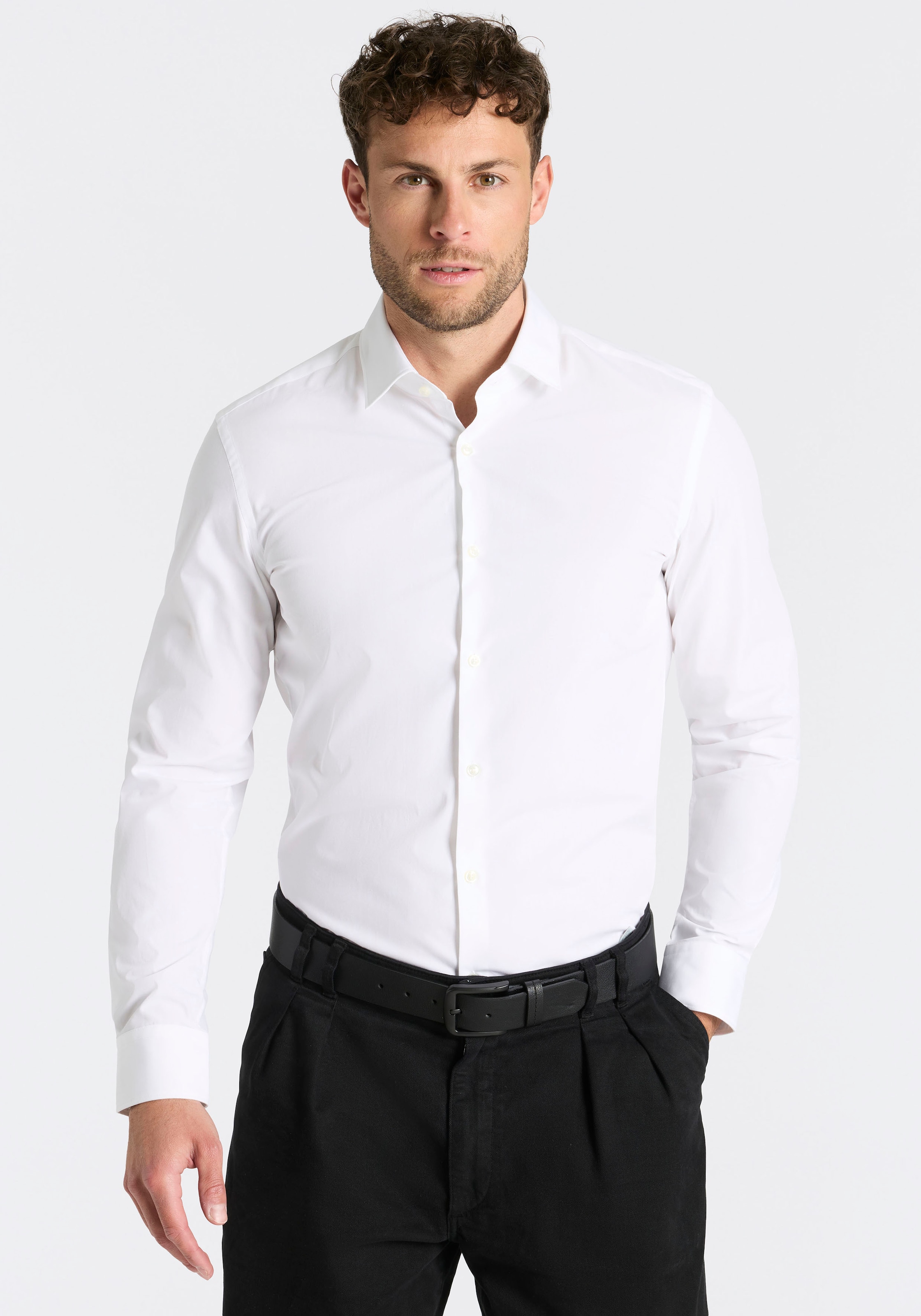 HUGO Langarmhemd »Kenno« Slim-Fit Hemd aus bügelleichter Baumwoll-Popeline