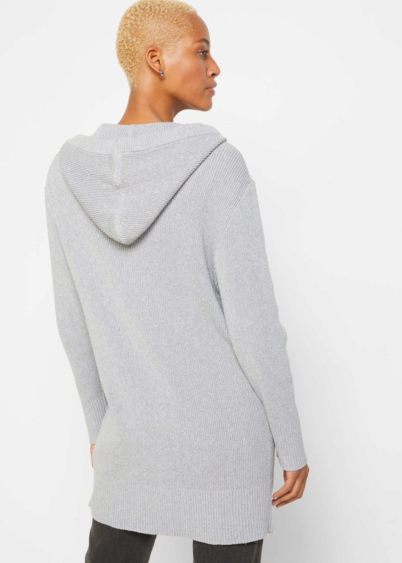 bonprix Manteau en tricot avec capuche, en mélange de coton, coupe oversize