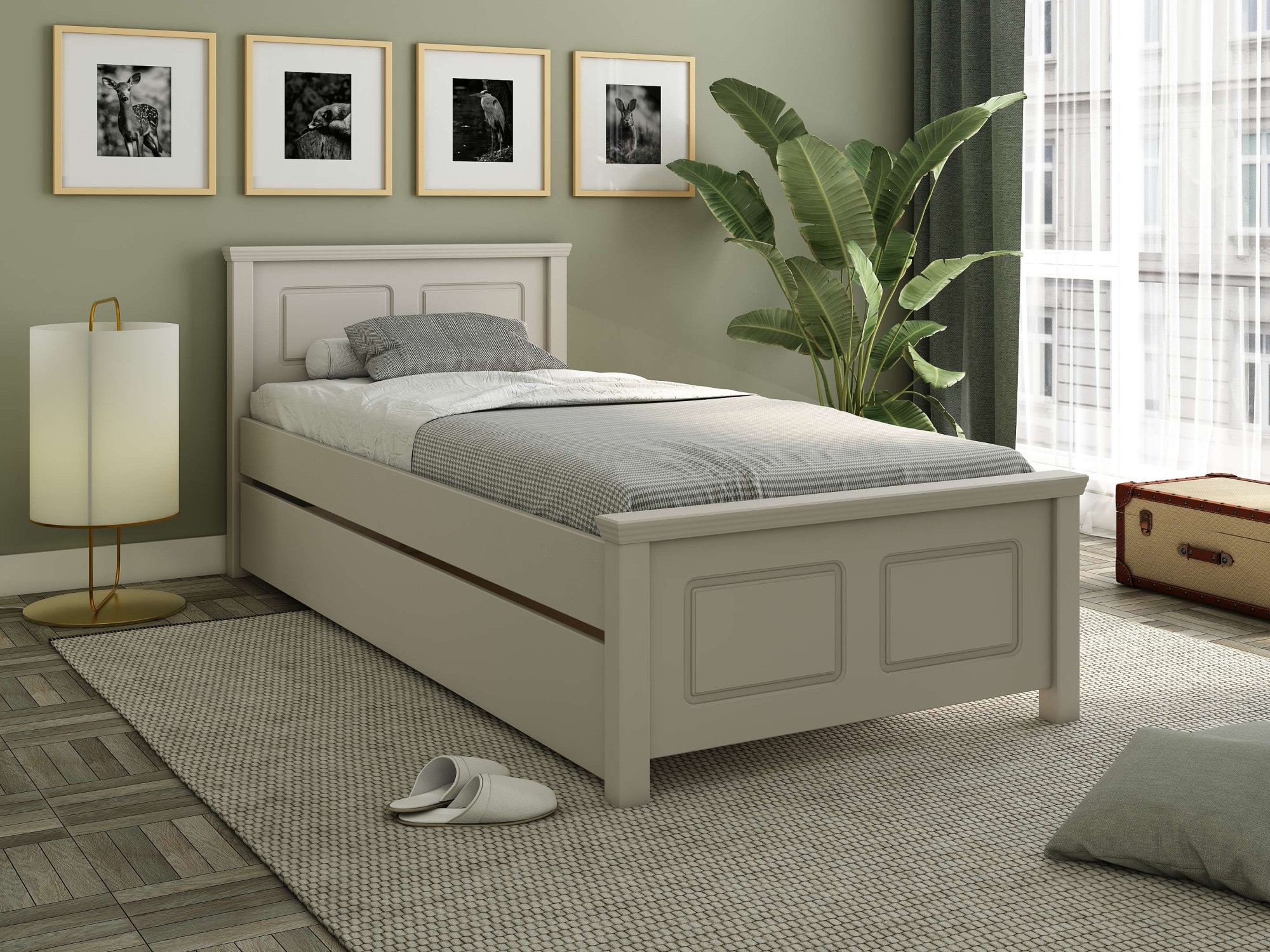GOODproduct Massivholzbett »ERIK' , Made in Europe, optional mit Schublade, Massivholz Kiefer« FSC® zertifiziert,  in mehreren Grössen, Landhausstil mit Kassettenoptik