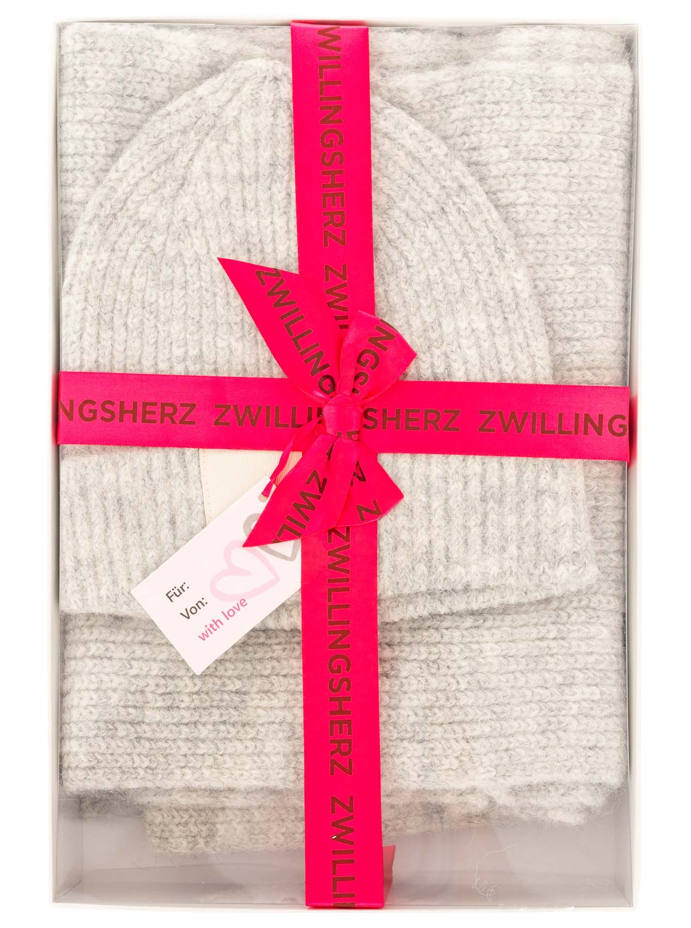 Zwillingsherz Bonnet »"Geschenkbox Zwillingsherz Set"« Ensemble dans boîte cadeau, écharpe et bonnet avec patch, côtelé